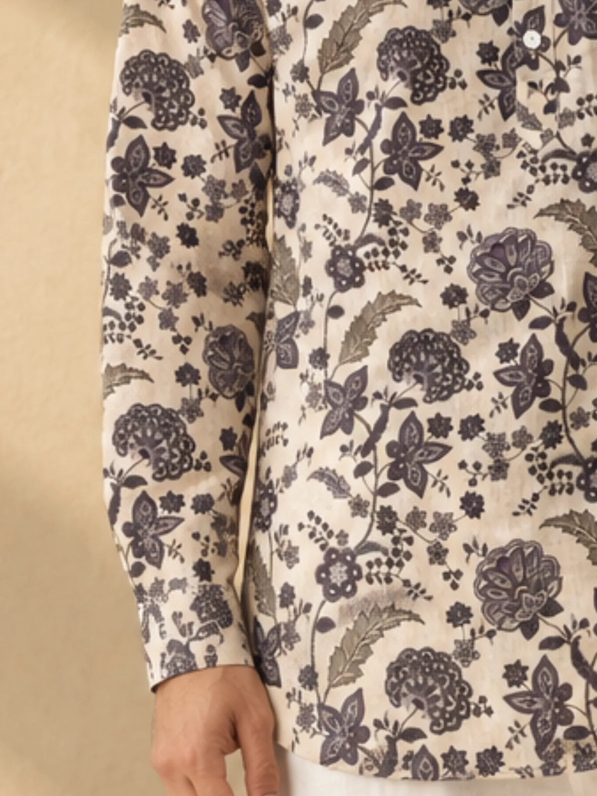 cream blue bloom printed short kurta