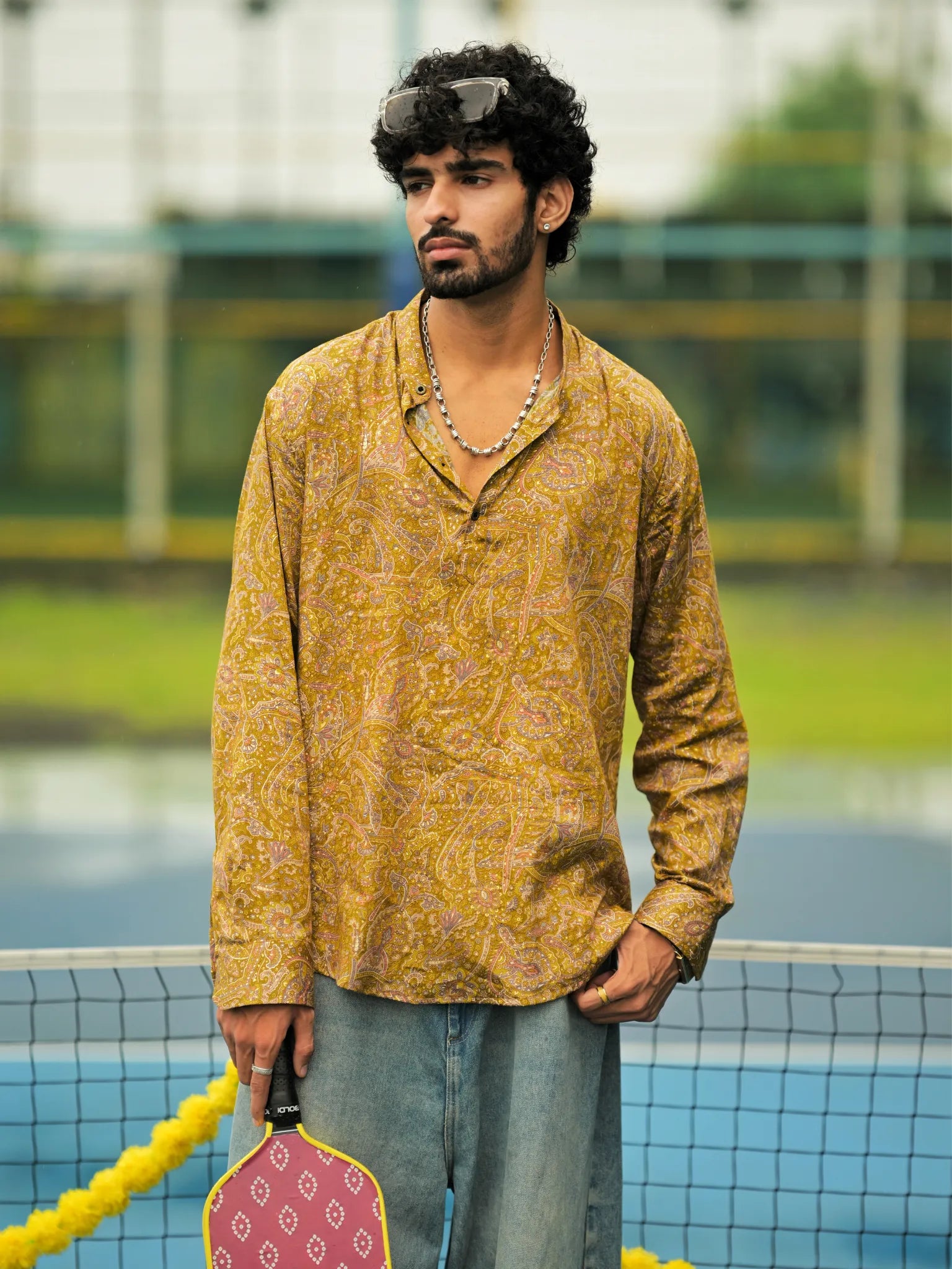 HUESFAB Mustard Paisley Short Kurta