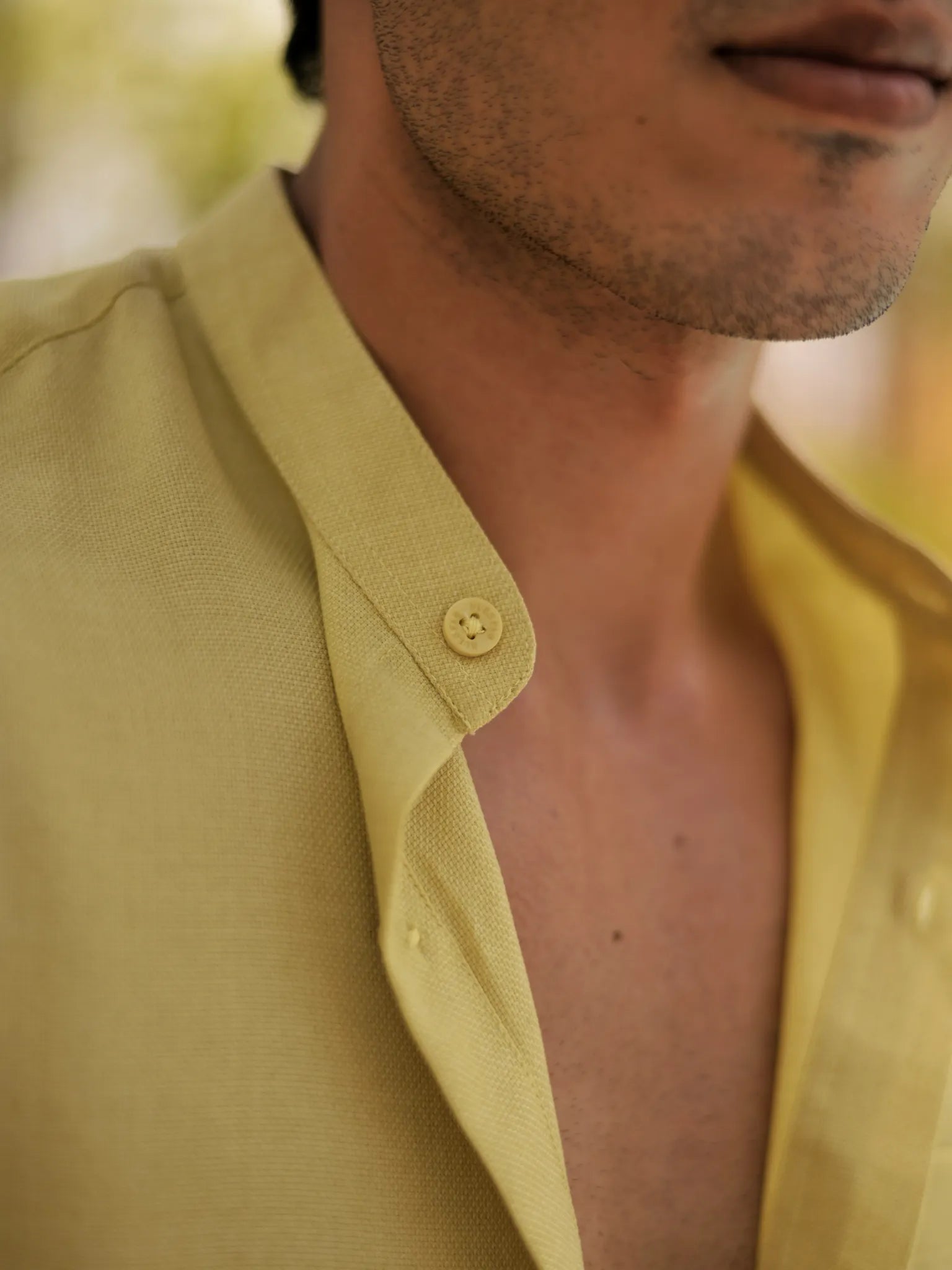 Lime Linen Blend Mandarin collar Full Sleeves Shirt