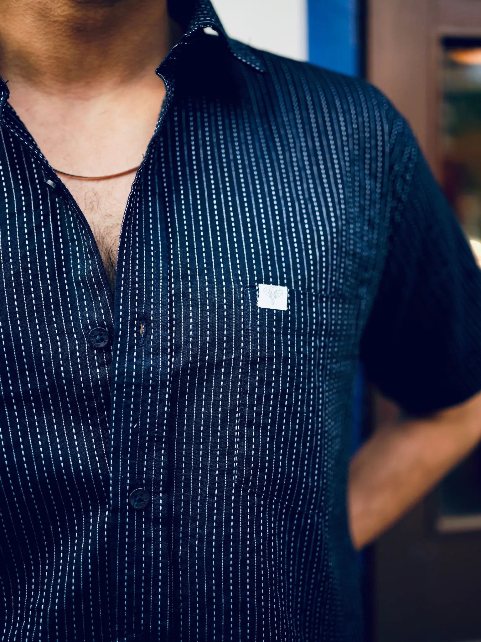 Navy Blue kantha Half Sleeves Shirt