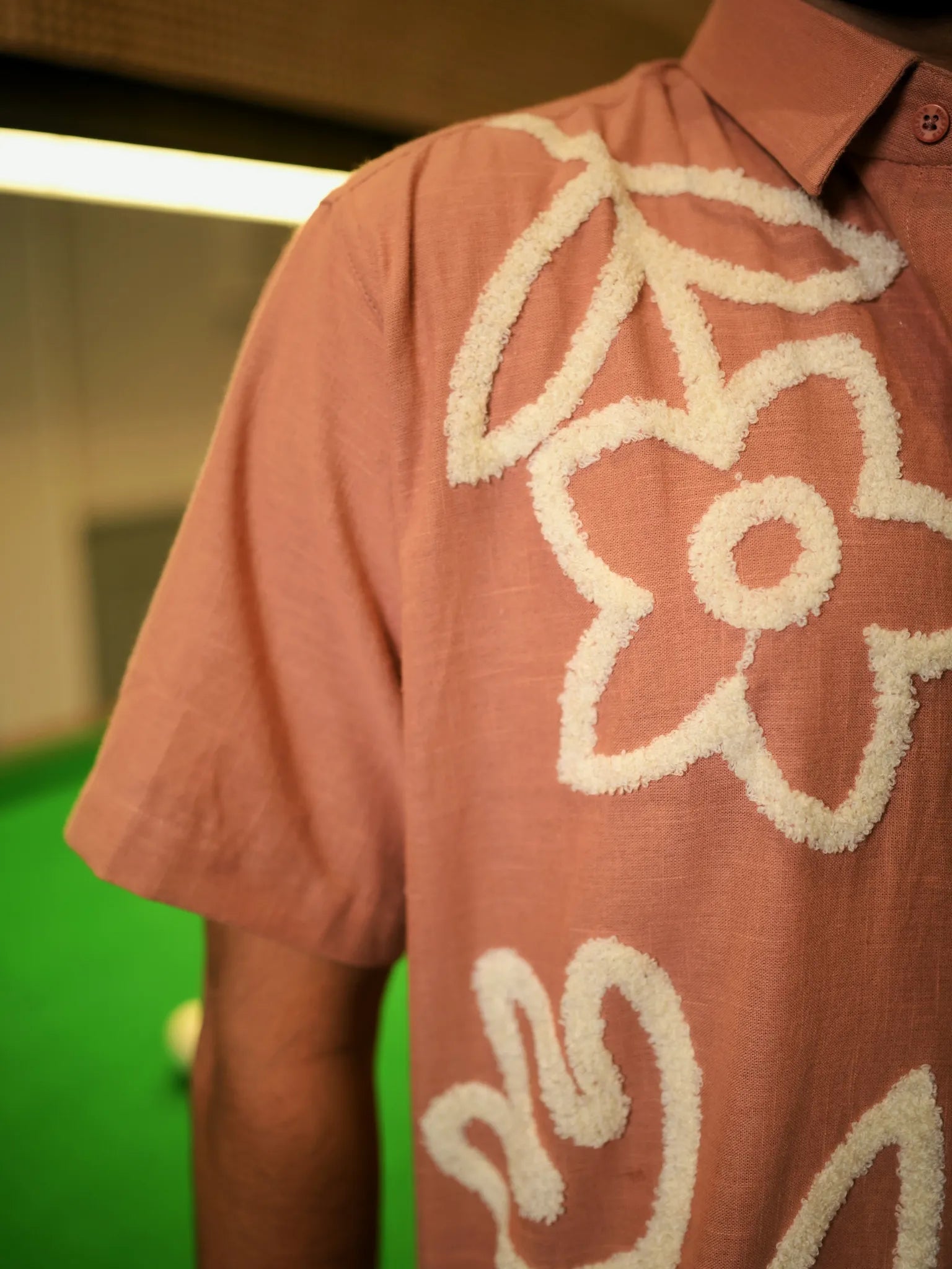 HUESFAB Dusky Pink Embroidery Half Sleeves Shirt
