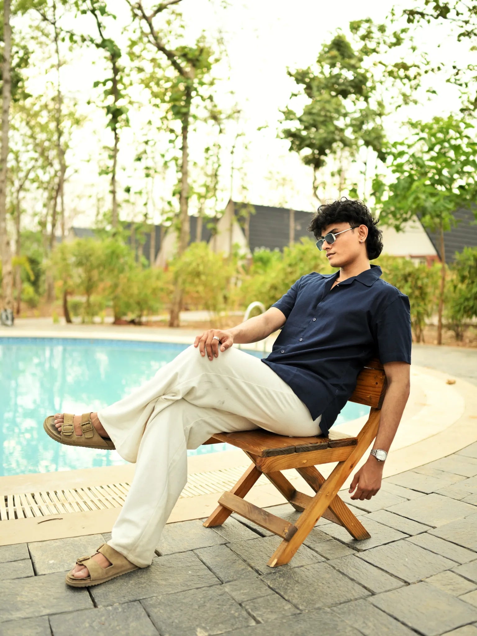 Navy Blue Flex Cuban Collar Shirt