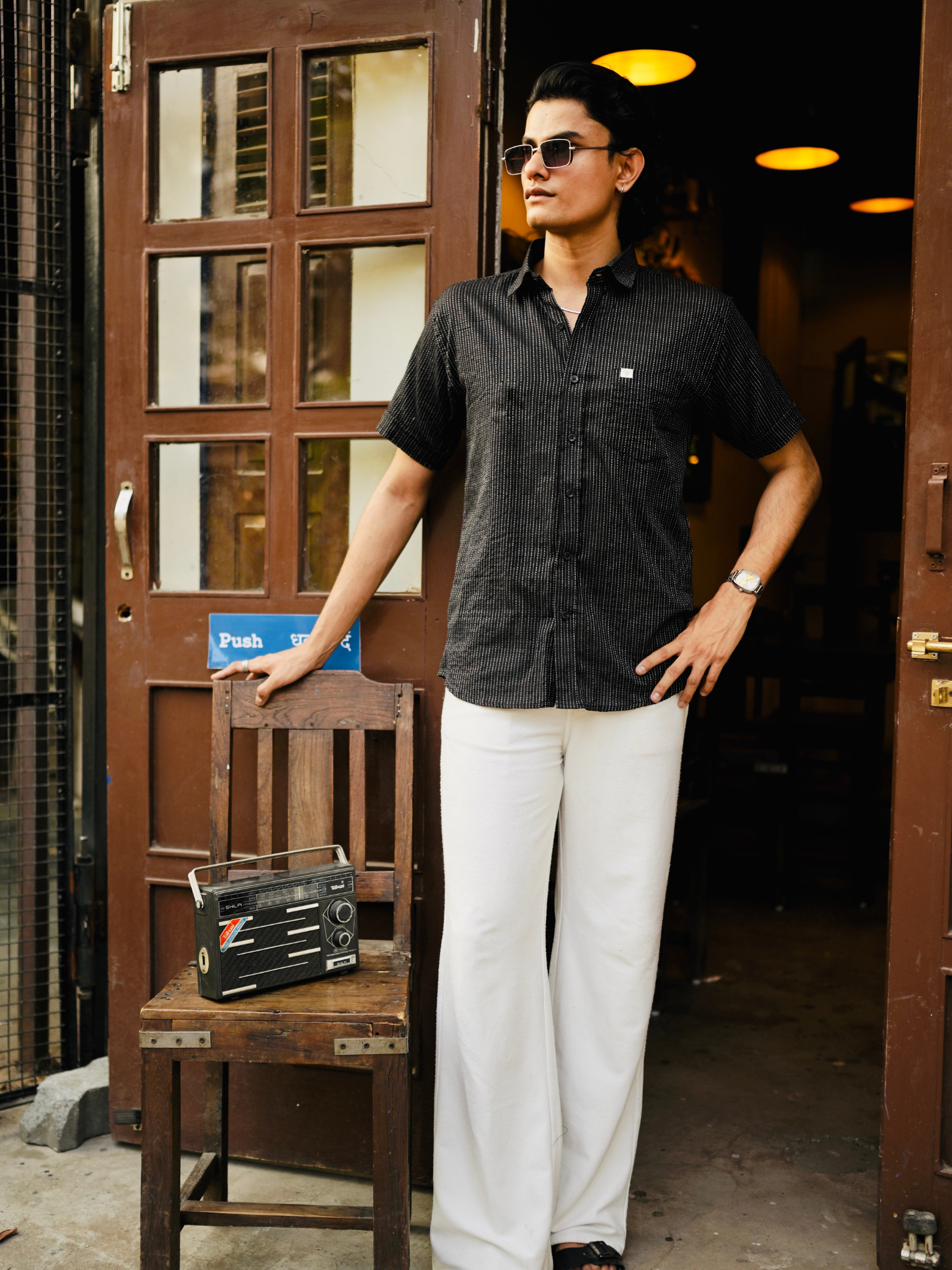 Black kantha Half Sleeves Shirt