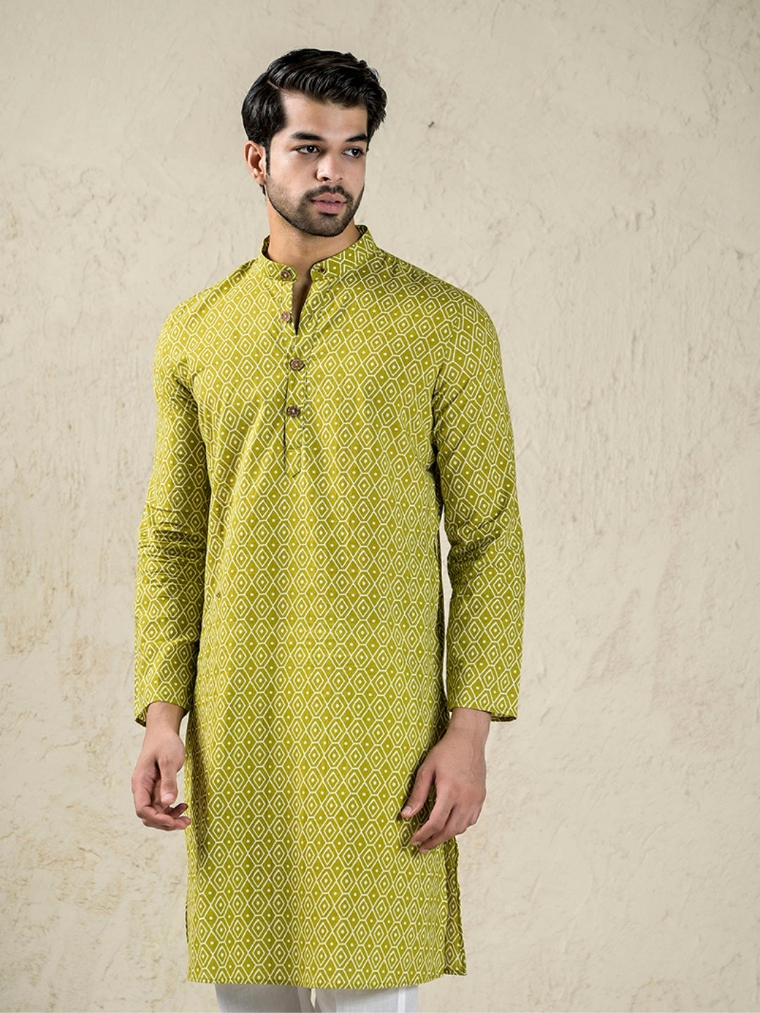 Green Block Printed Long Kurta & pyjama set