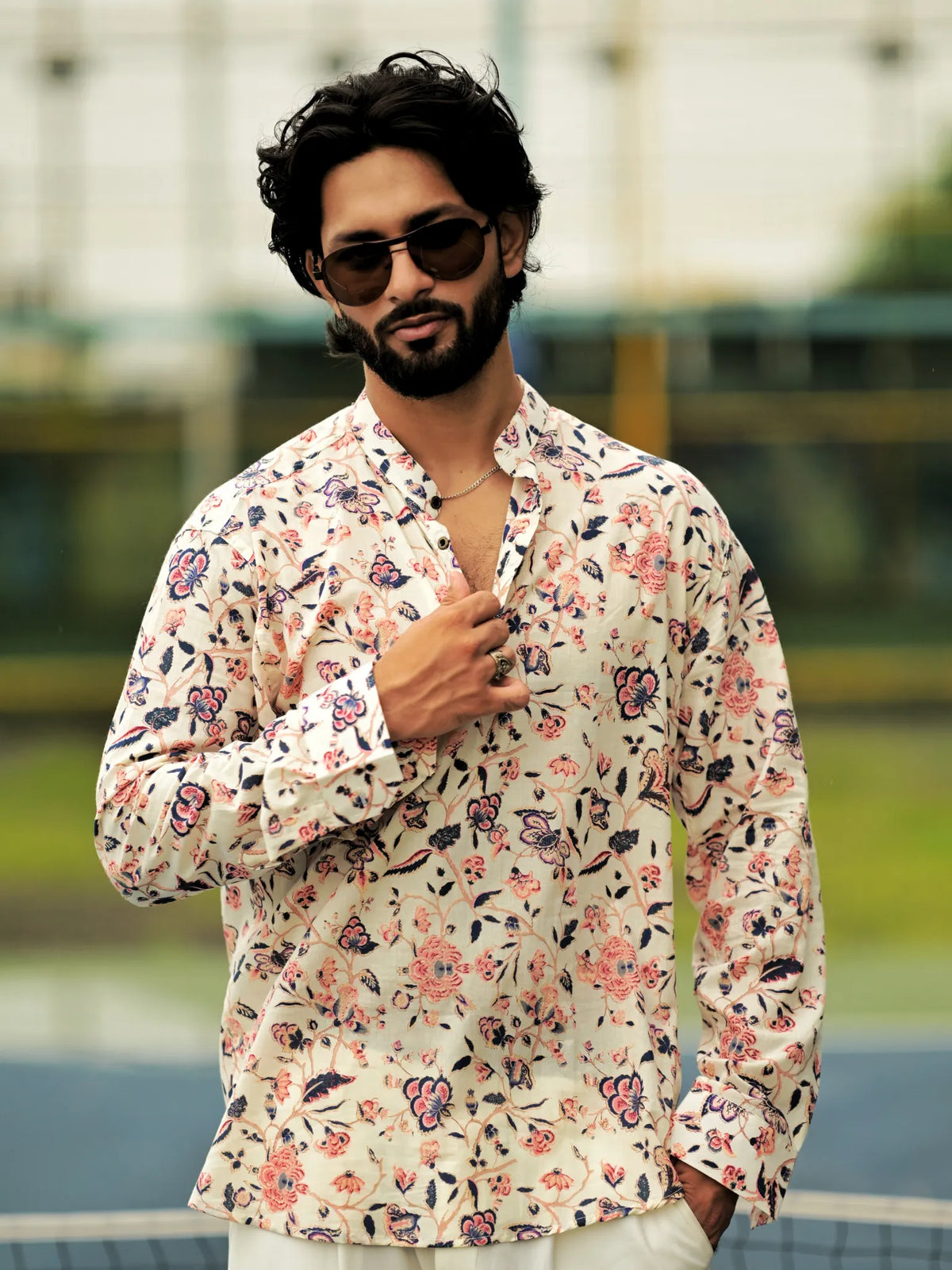 HUESFAB Ivory Vintage Floral Short Kurta