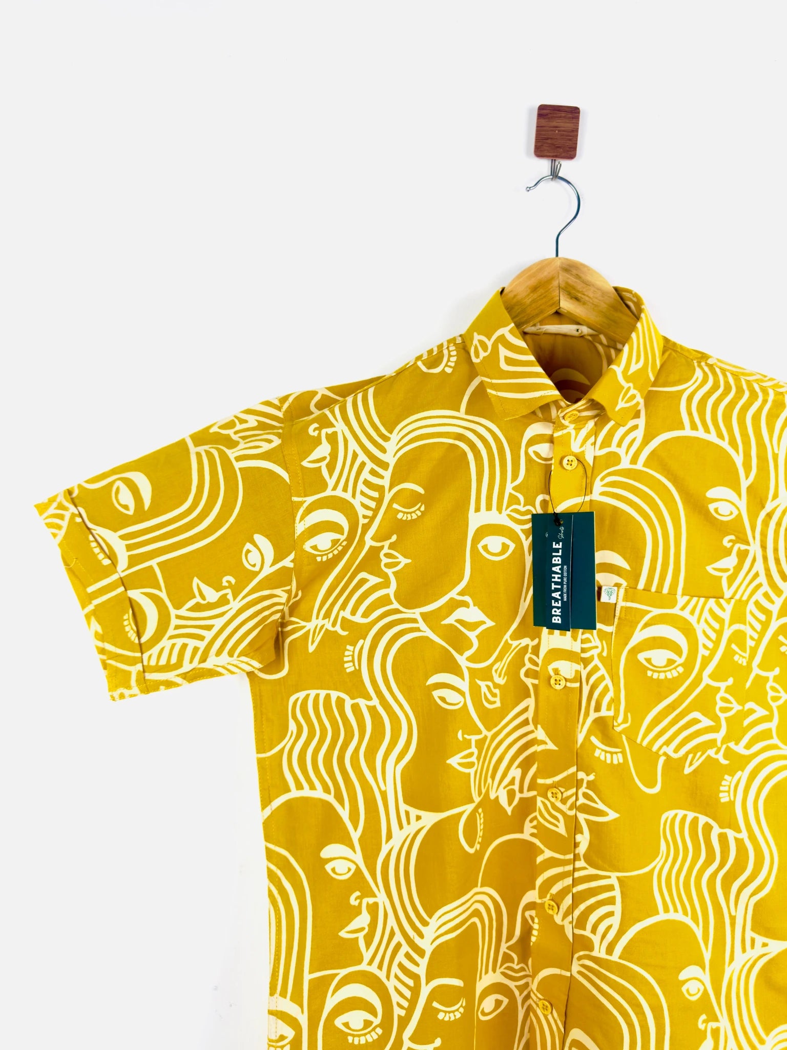 Mustard Yellow Face Art Half Sleeves Shirt