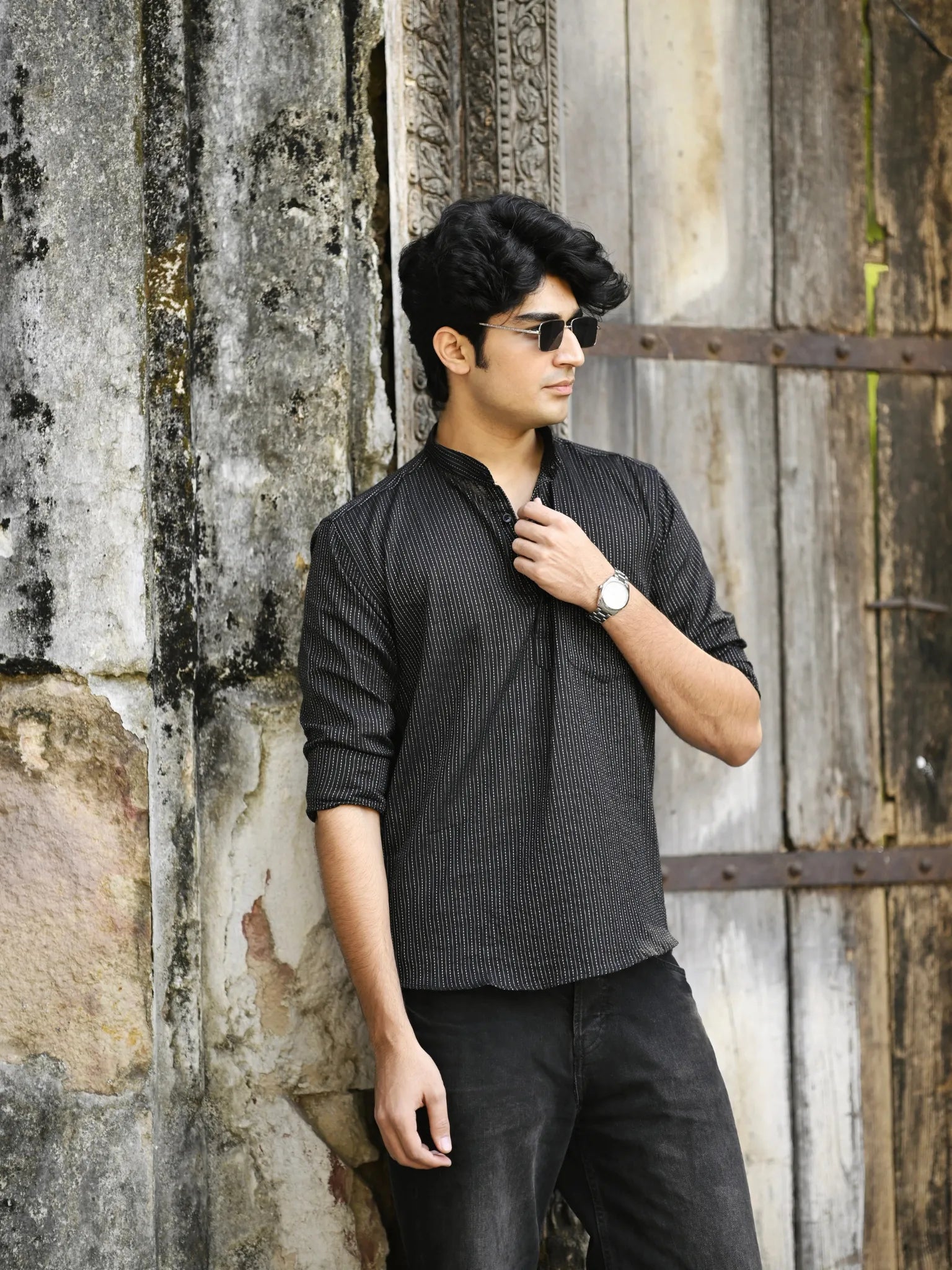 Black Kantha Short Kurta