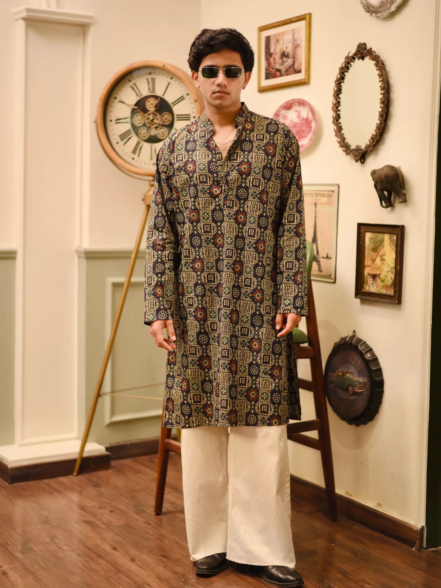 Navy golden mandala long kurta and Pyjama Set