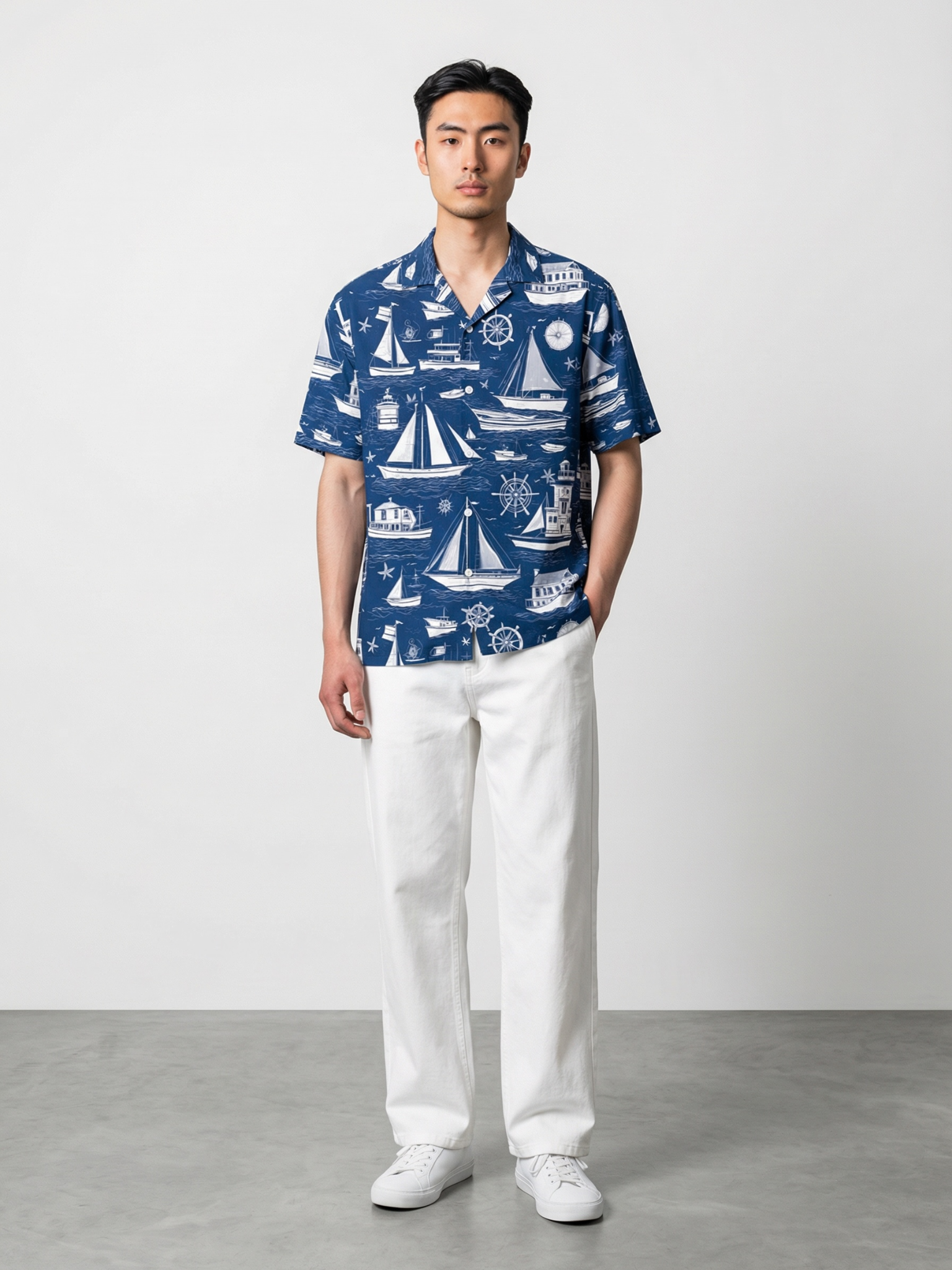 Seaside Sailor Cuban Collar Resort Shirt