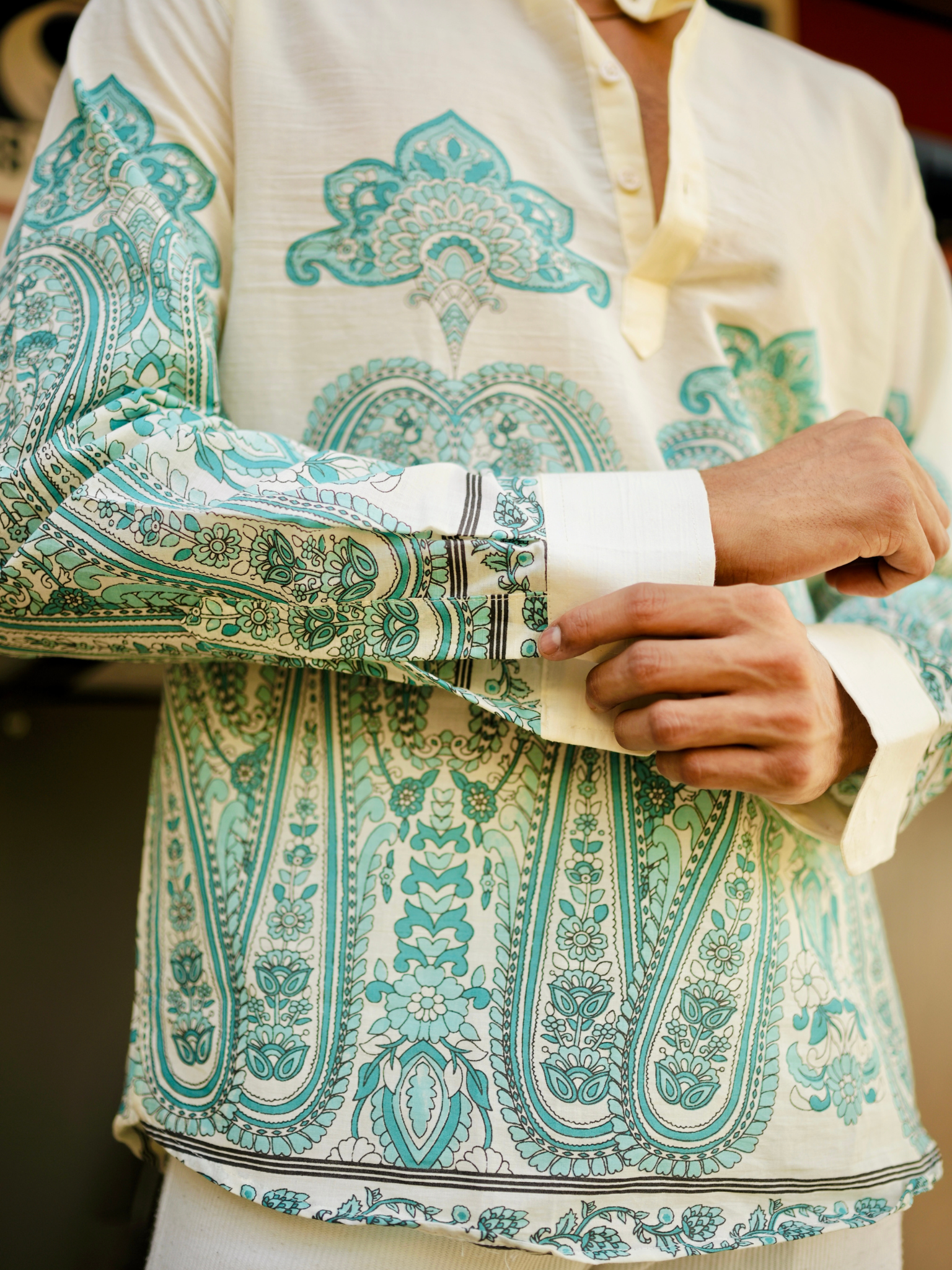 Aqua Paisley Placement Print short kurta