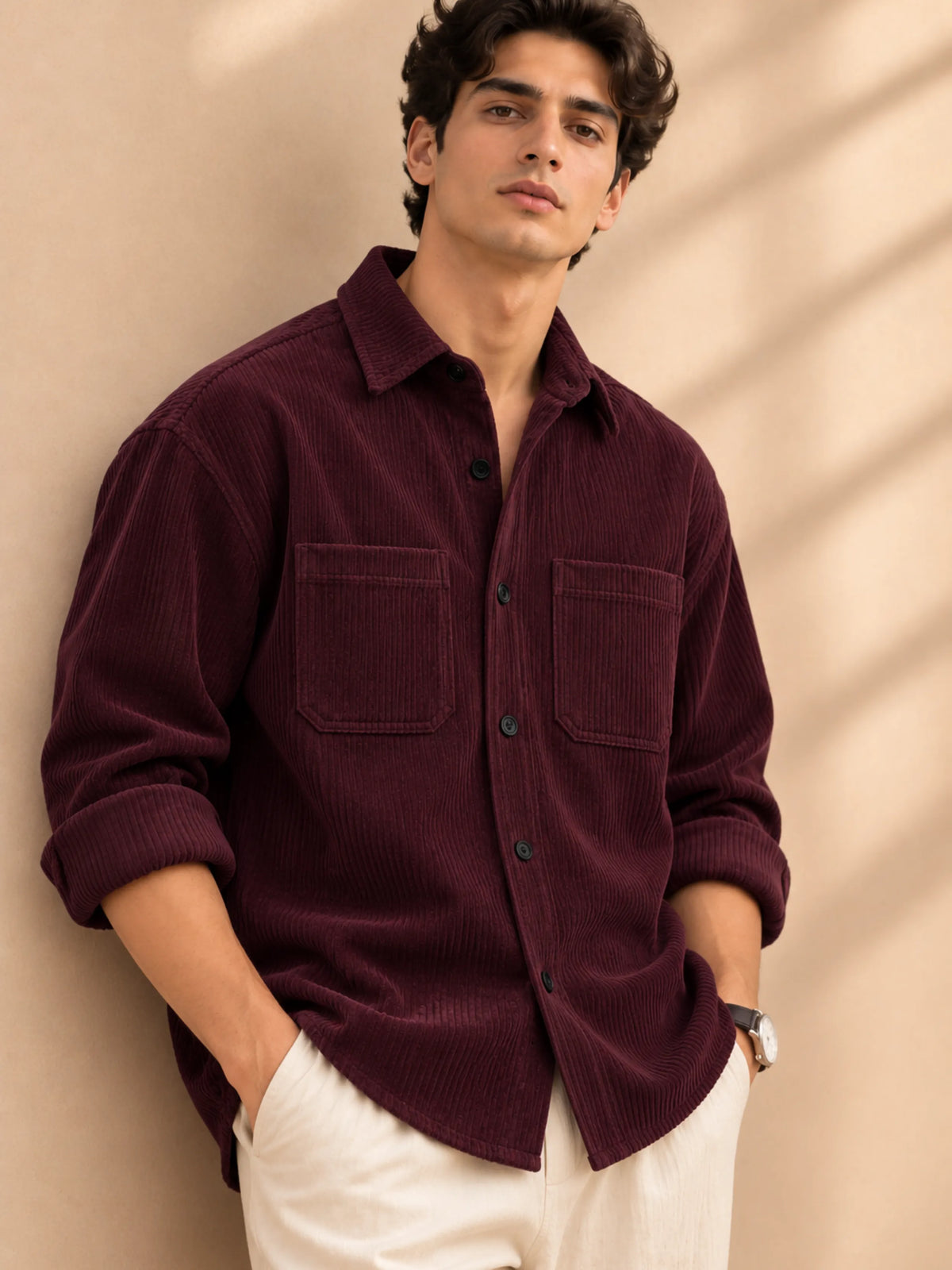 Wine Premium Corduroy Oversized Shirt