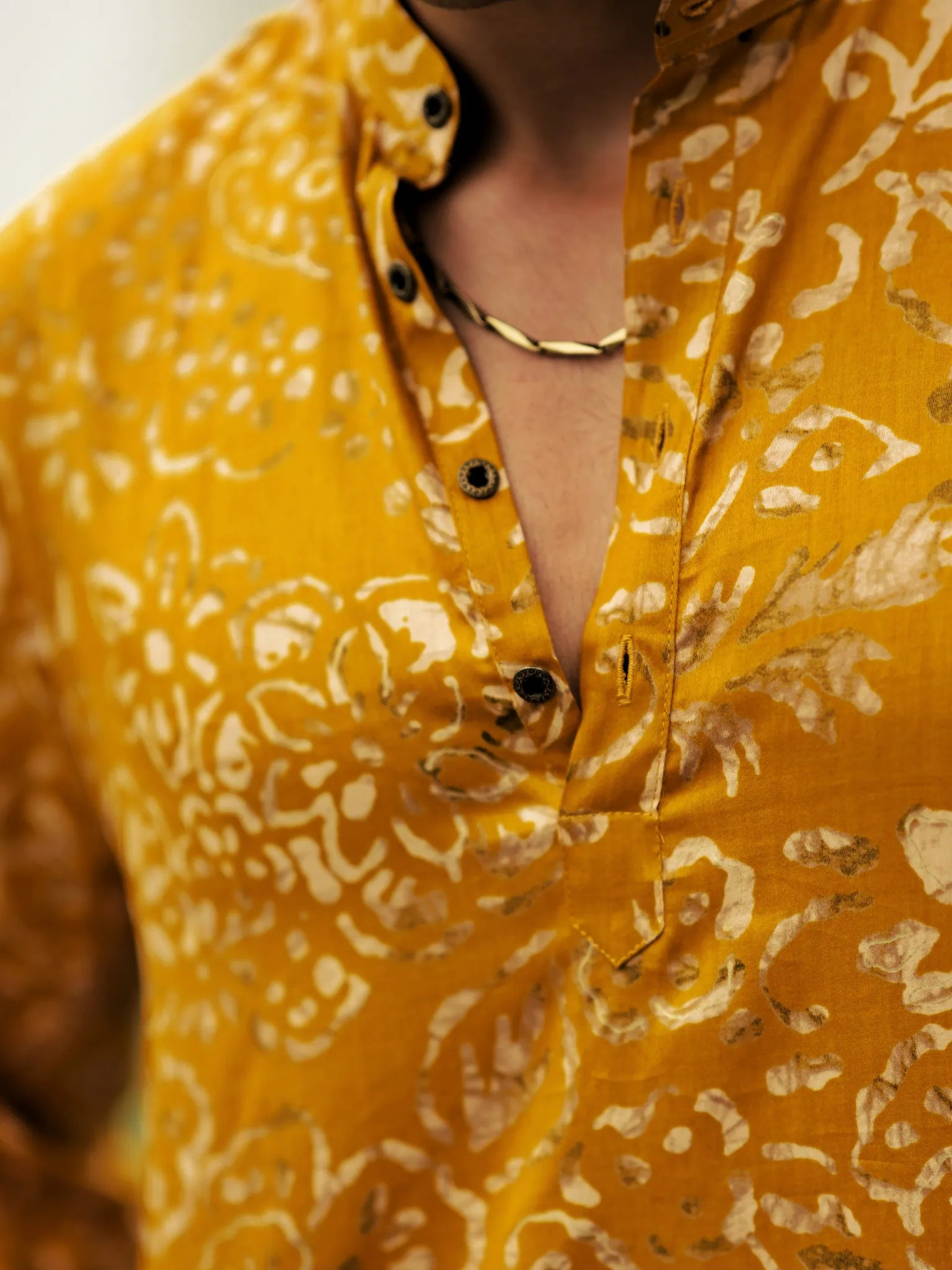HUESFAB Mustard Gold Abstract Short Kurta