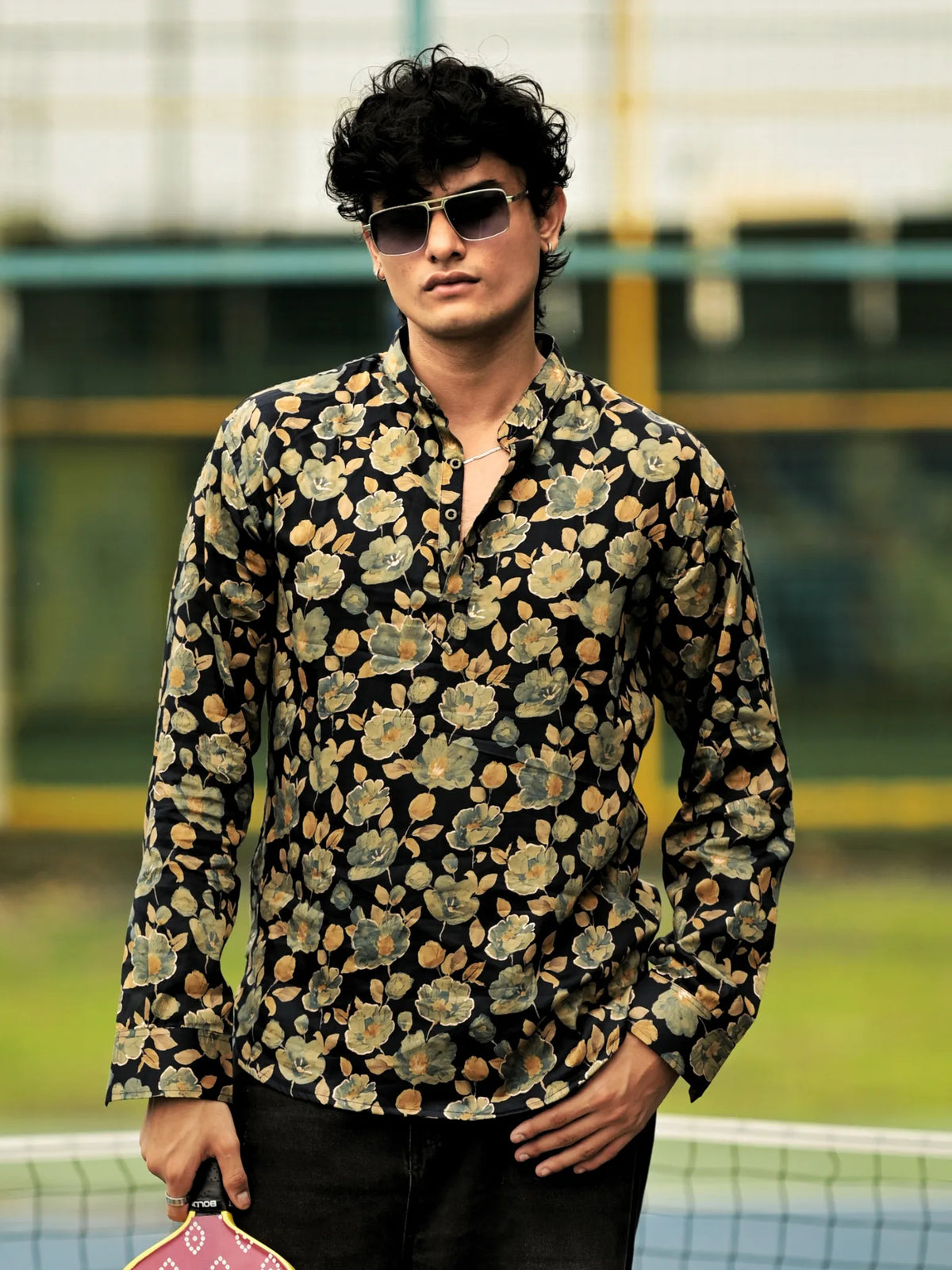 HUESFAB Black Wildflower Short Kurta