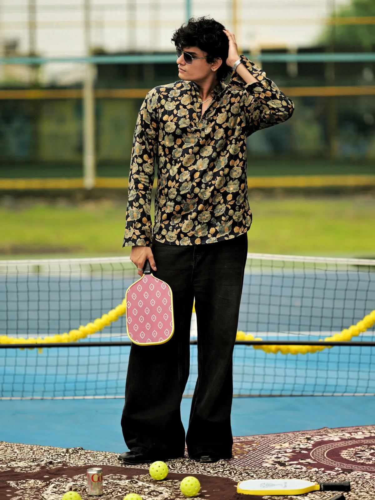 HUESFAB Black Wildflower Short Kurta