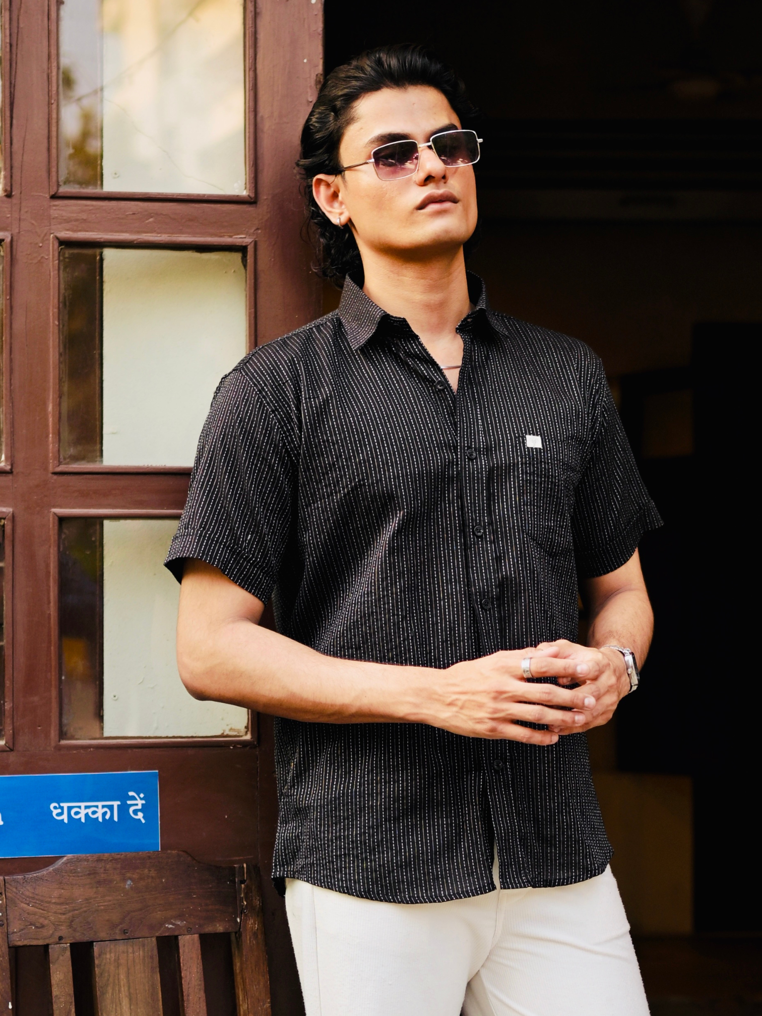 Black kantha Half Sleeves Shirt