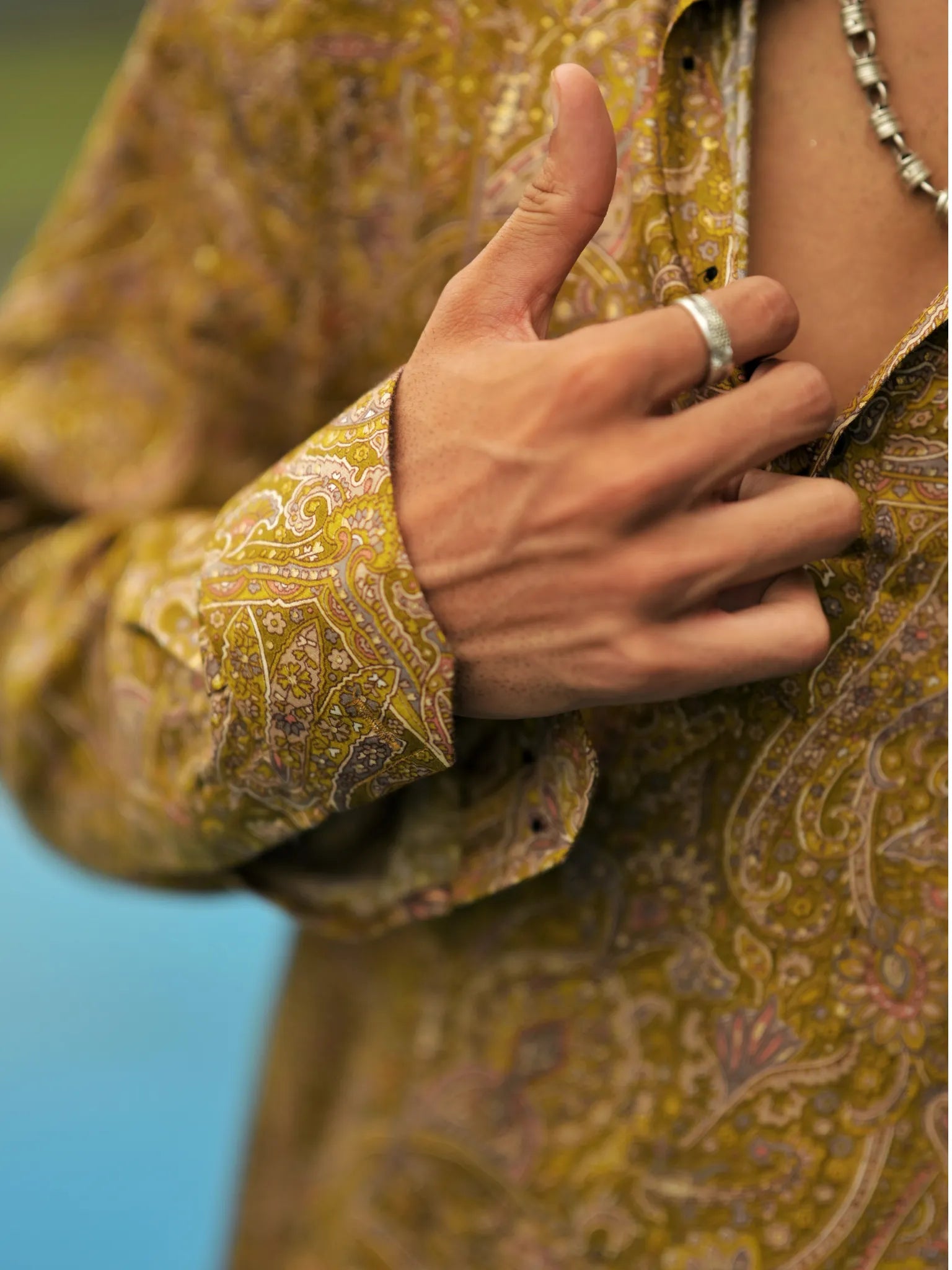 HUESFAB Mustard Paisley Short Kurta
