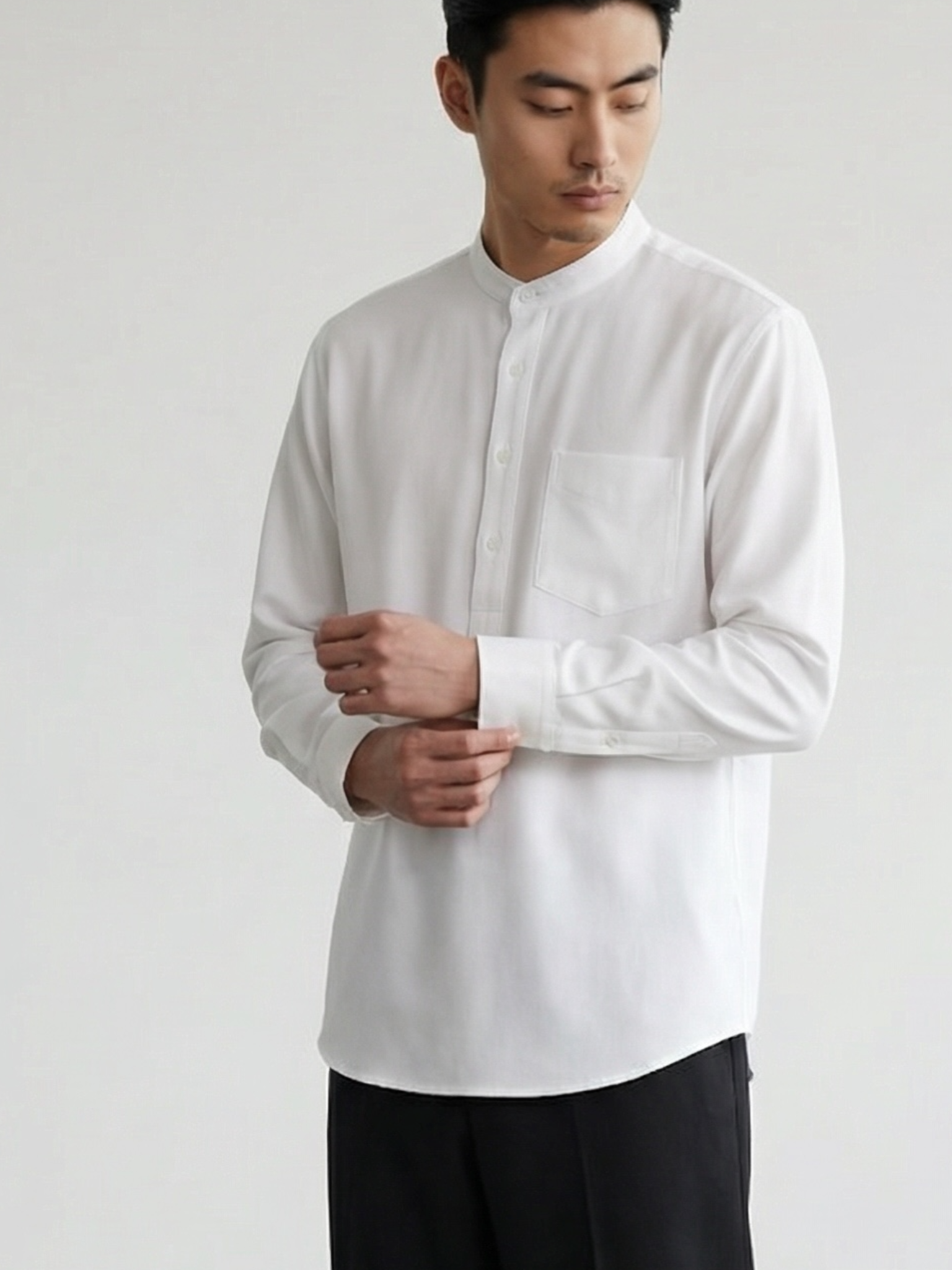 White Linen Blend textured Short Kurta