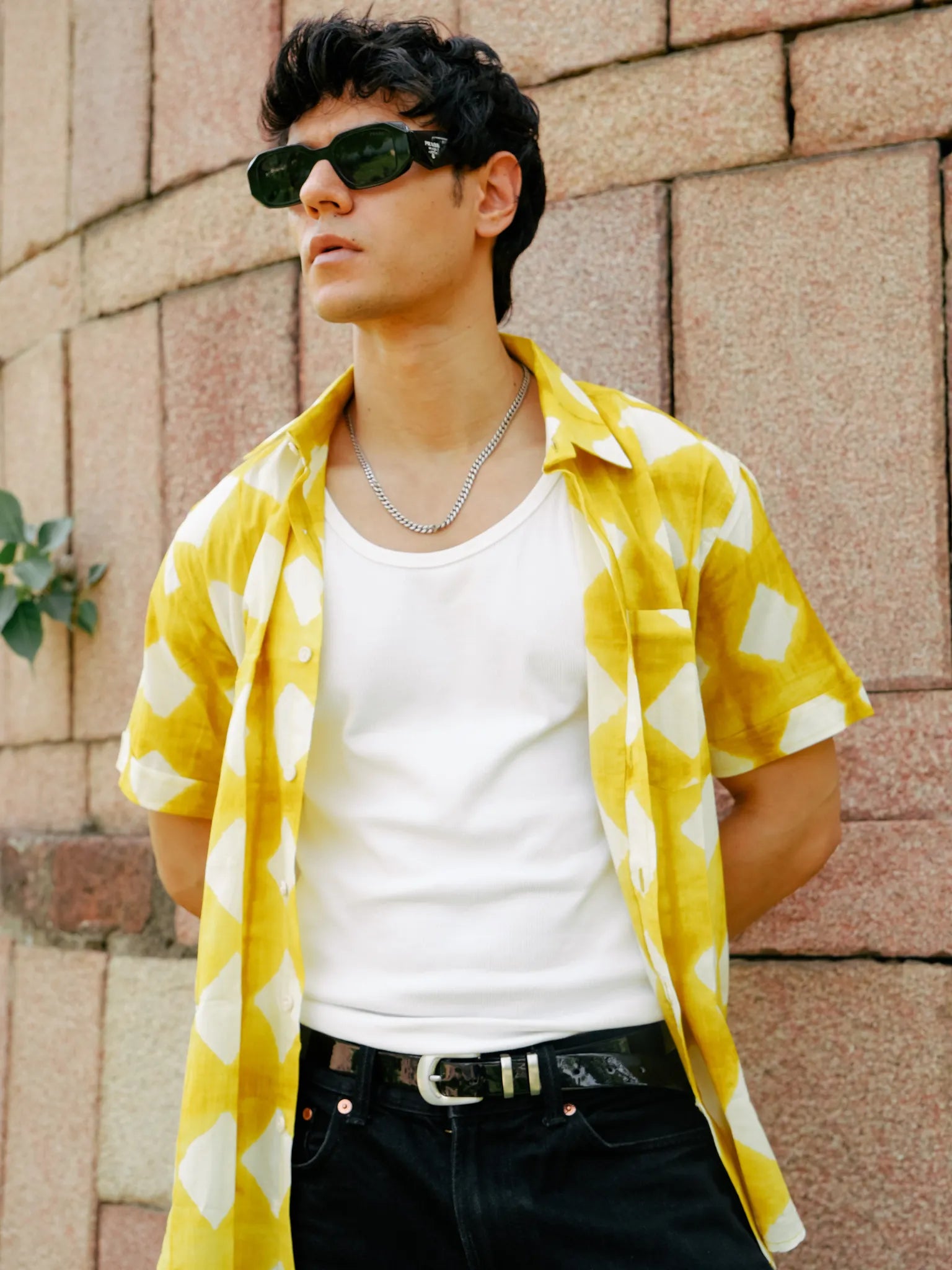 Yellow Block Art Half Sleeves Shirt