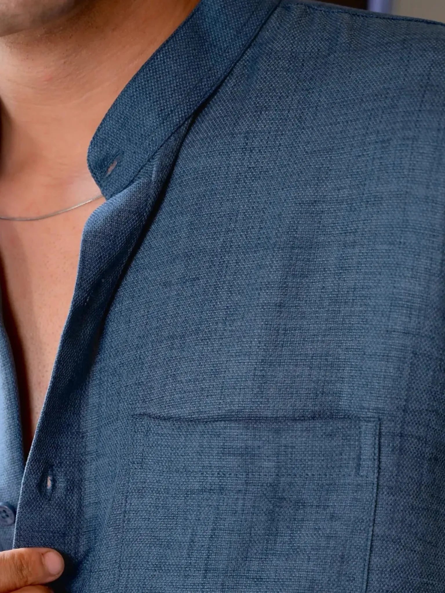 Blue Linen Matty Blend Short Kurta
