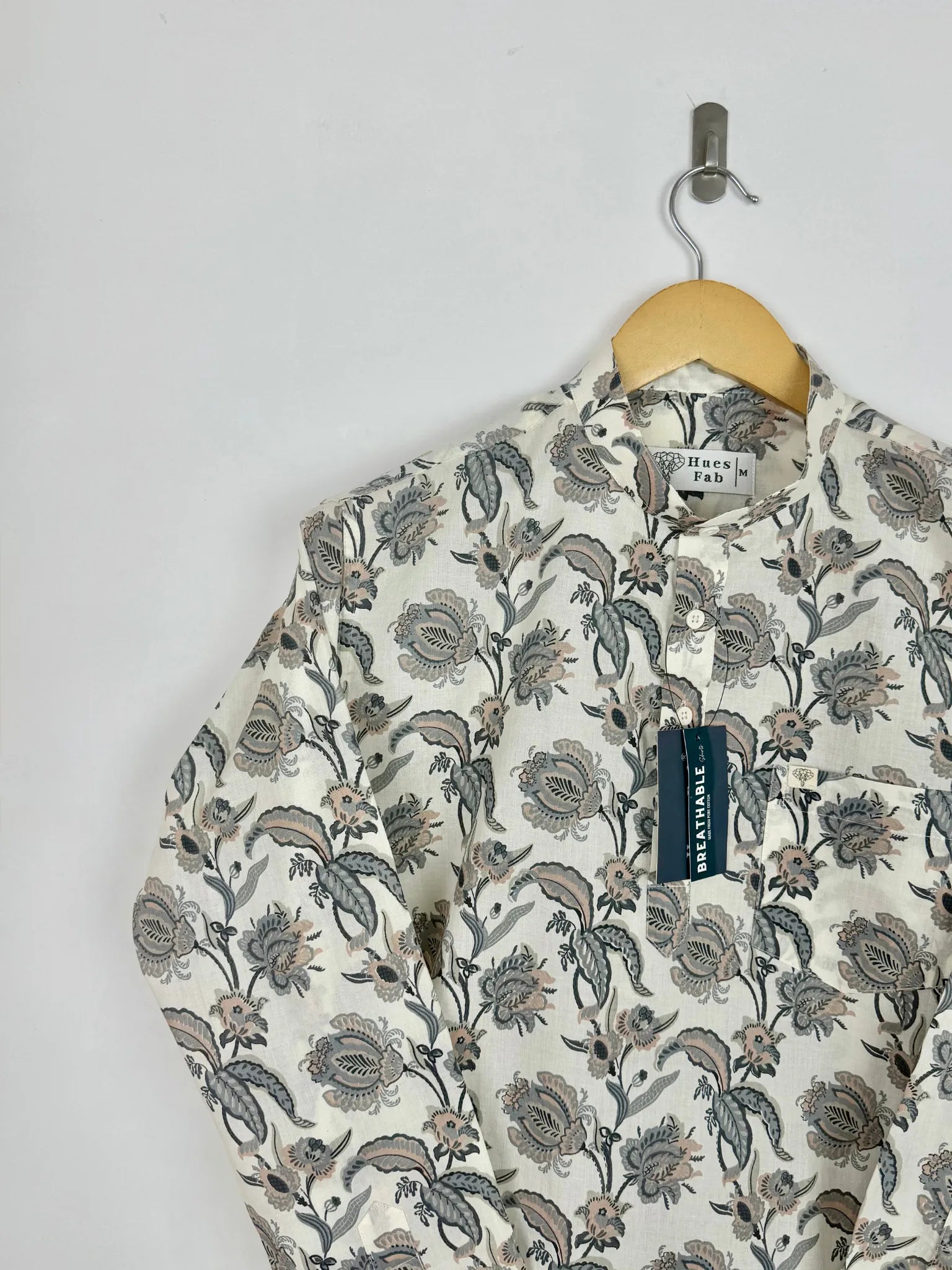 Off White Grey Floral Printed short kurta