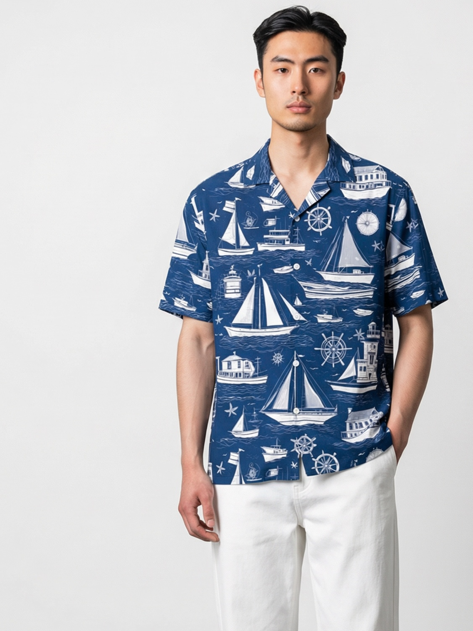 Seaside Sailor Cuban Collar Resort Shirt