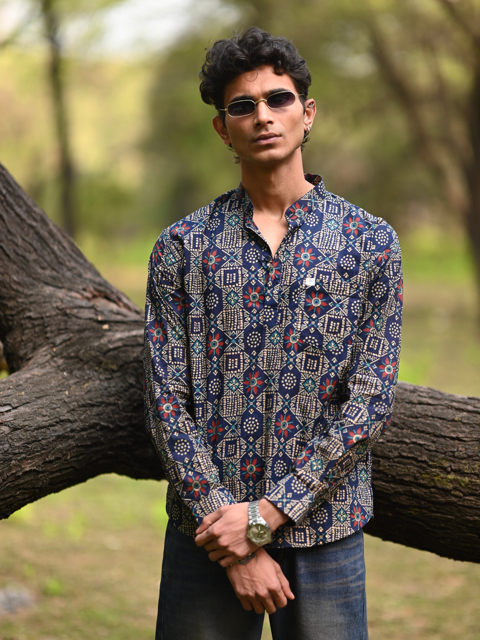 navy blue golden mandala short kurta