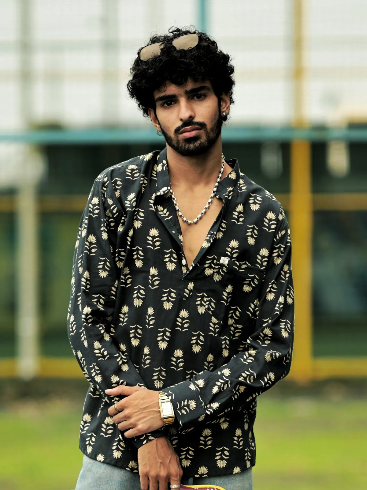 Grey Motifs Printed Short Kurta