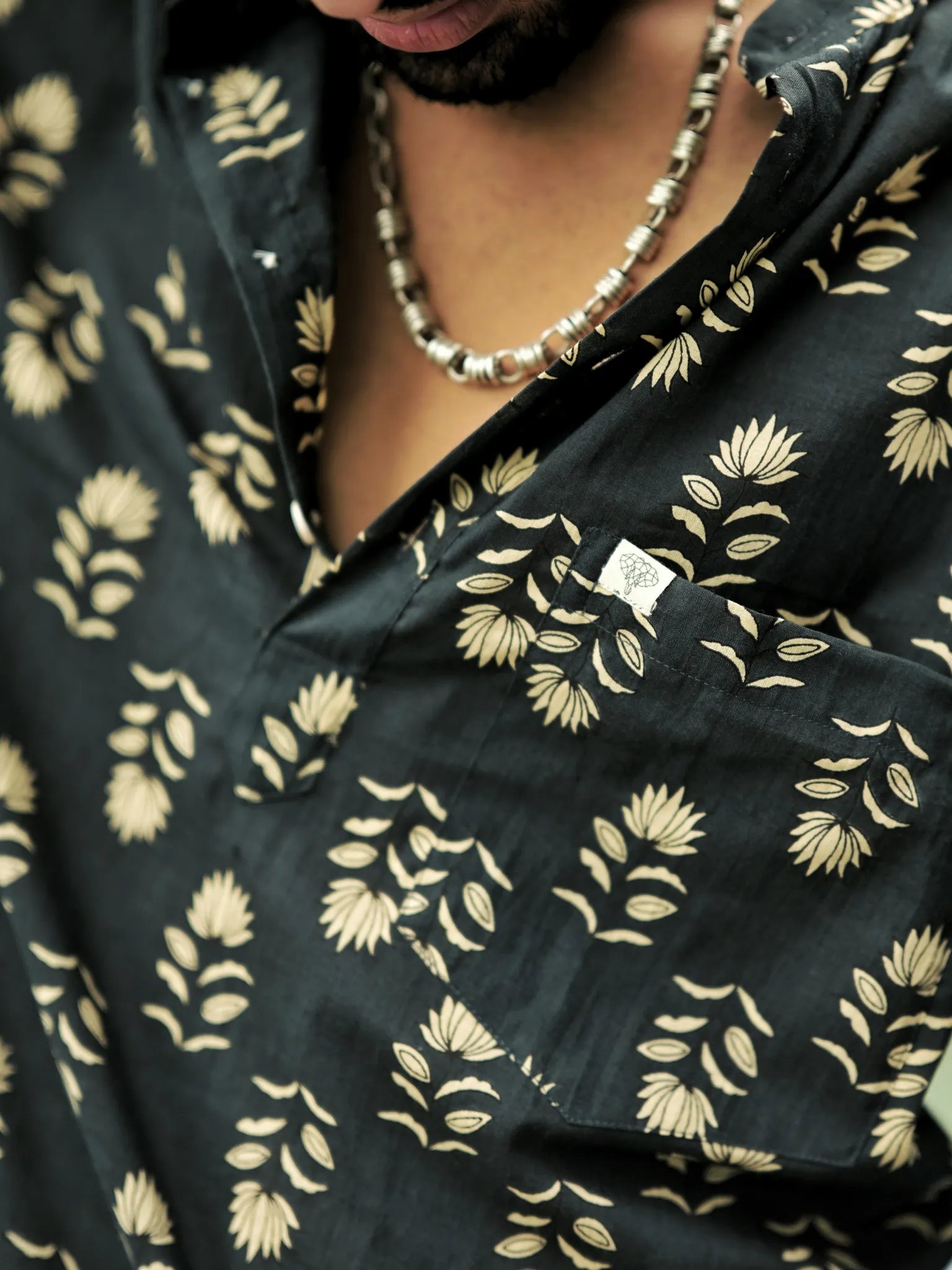 Grey Motifs Printed Short Kurta