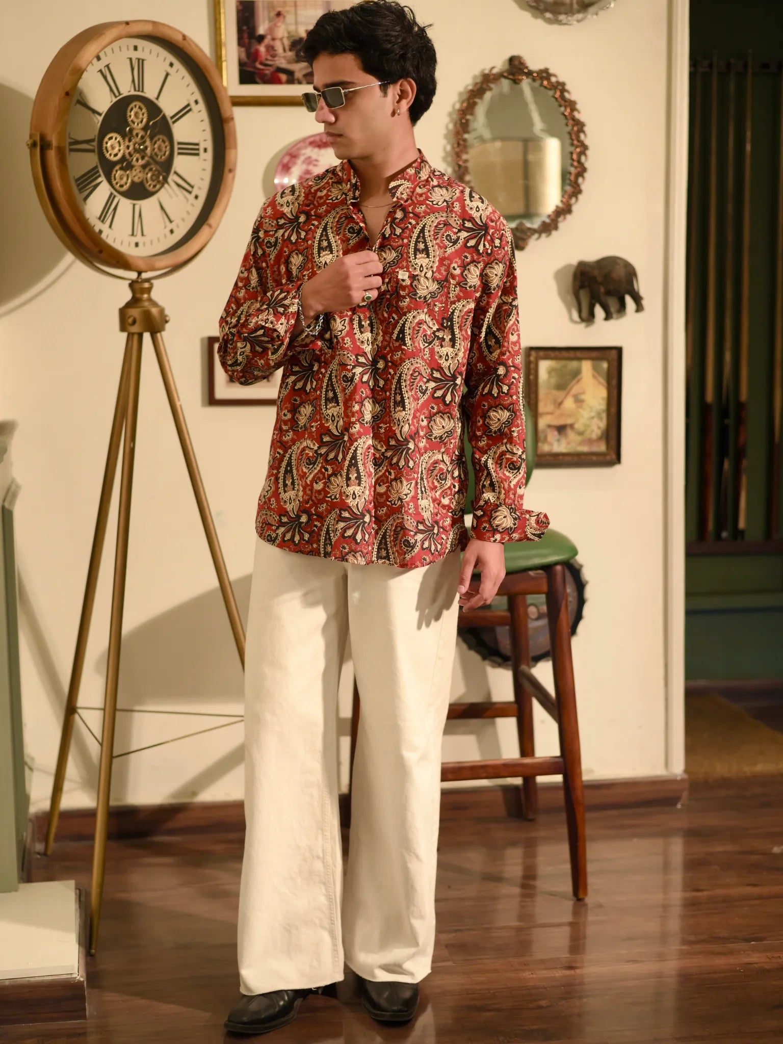Red Black Paisley Short Kurta