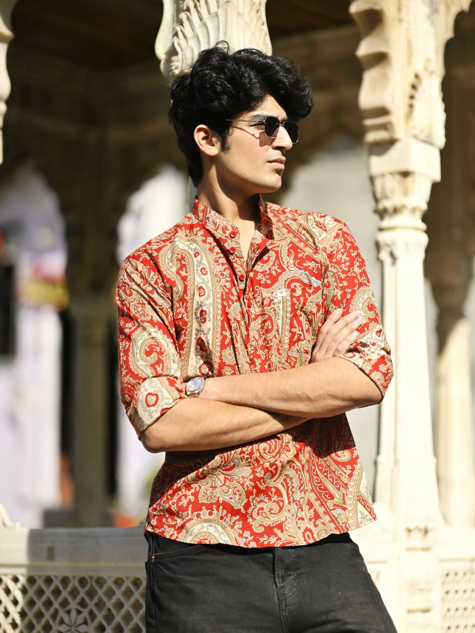 red mafia style short kurta
