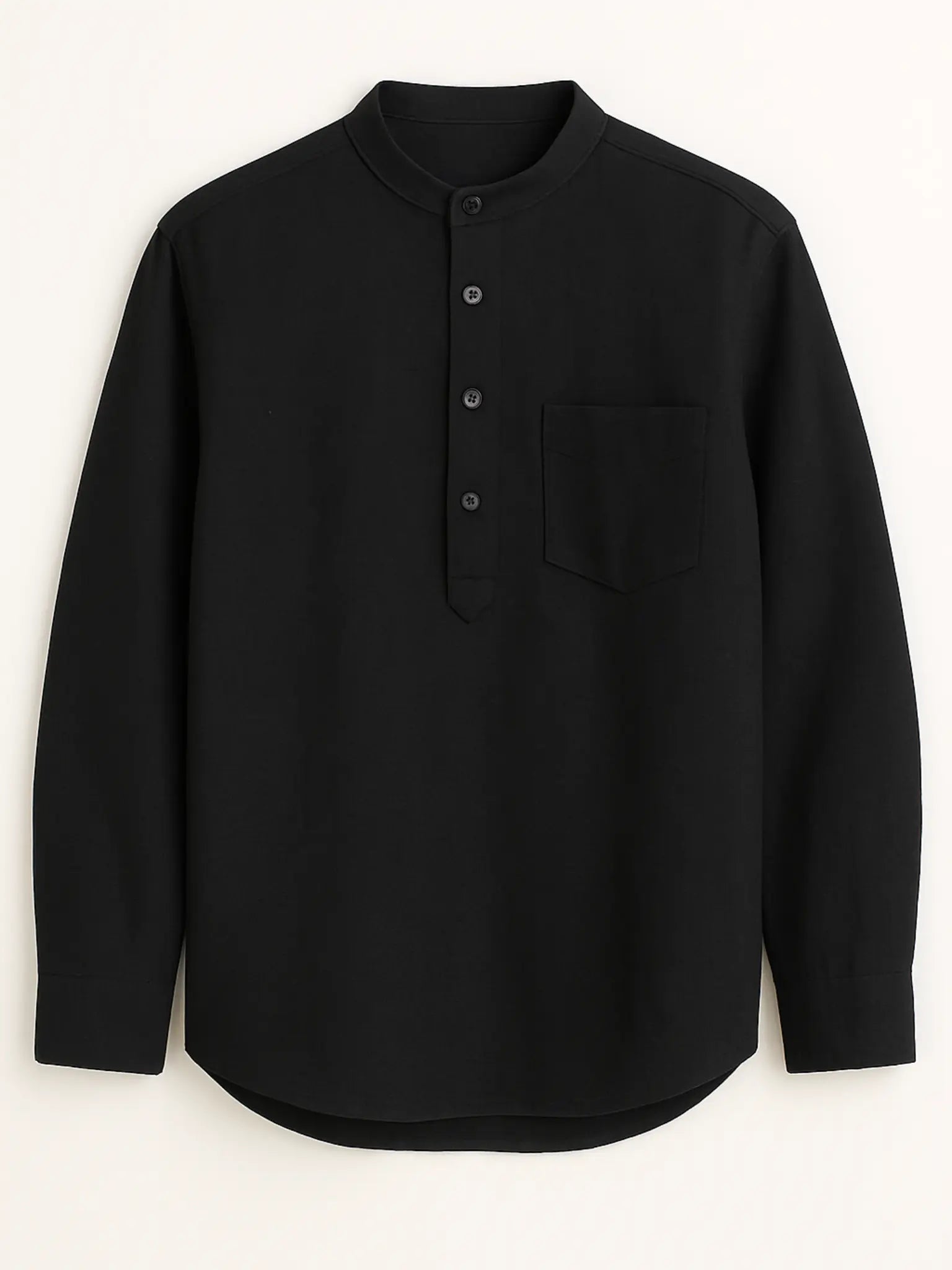 Black Linen Blend textured Short Kurta