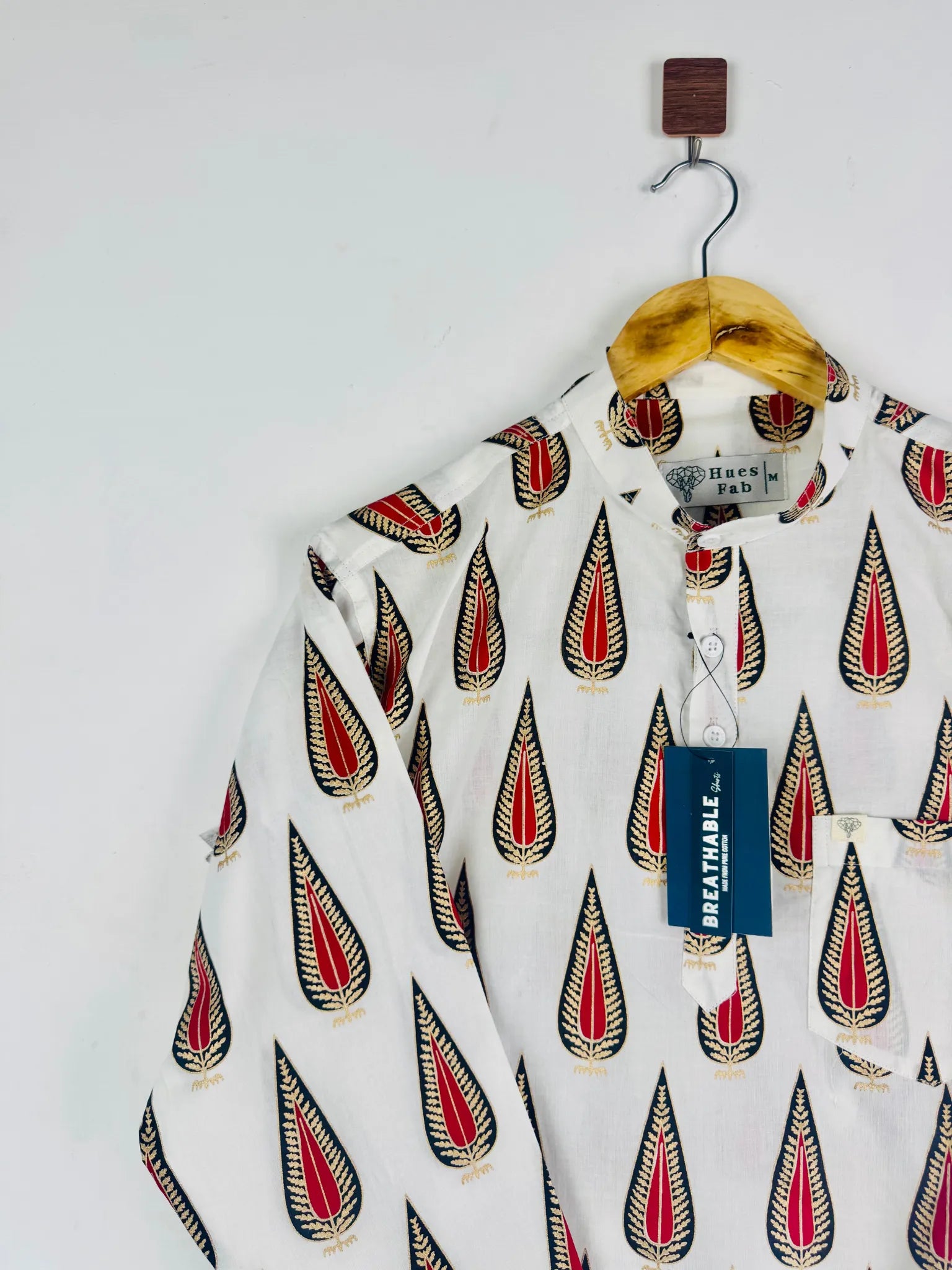 White Red leaf printed short kurta