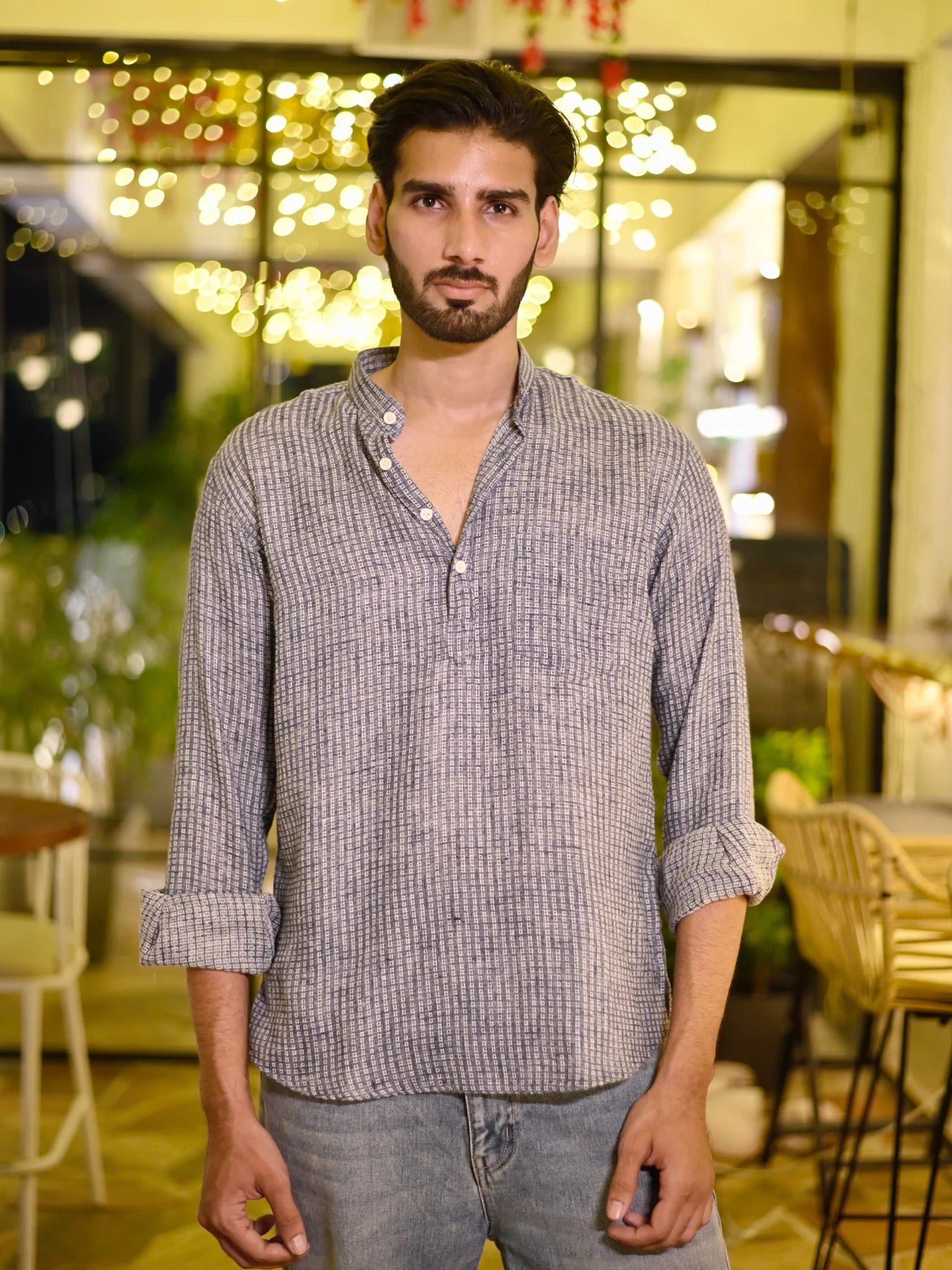 Grey Box Cotton yarn Dyed Short Kurta