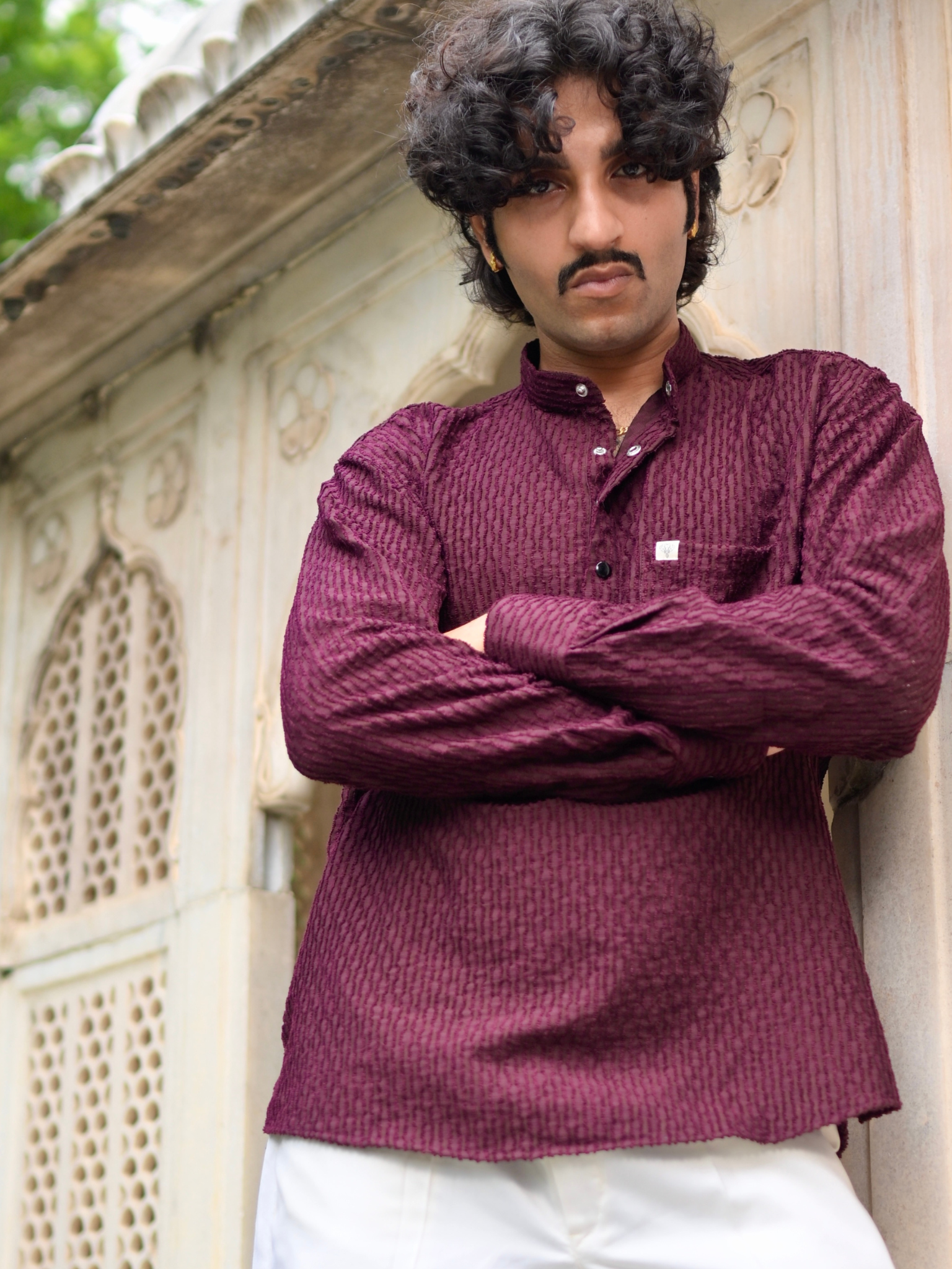 Maroon Texture Weave Short Kurta