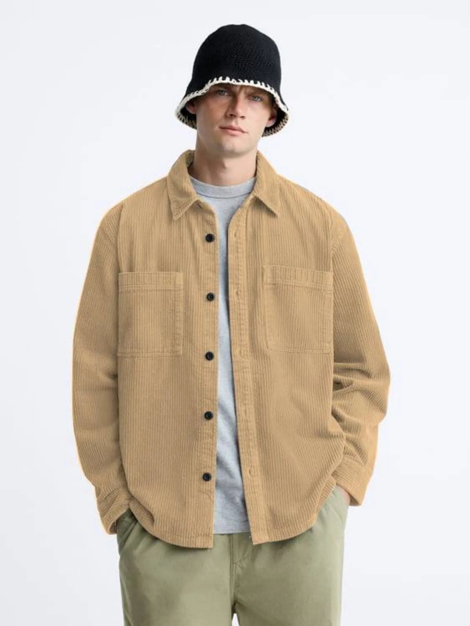Beige Premium Corduroy Oversized Shirt