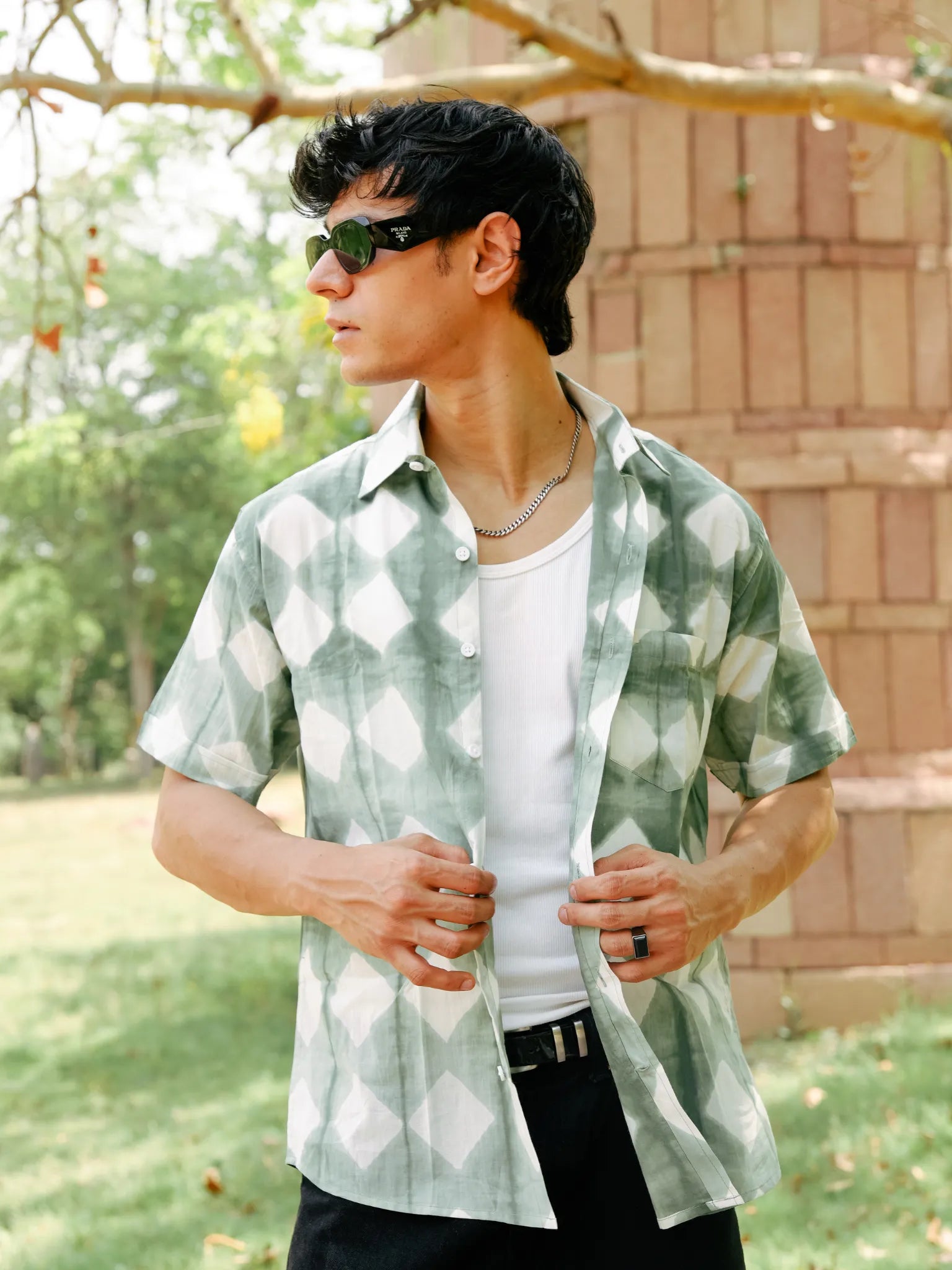Green Block Art Half Sleeves Shirt