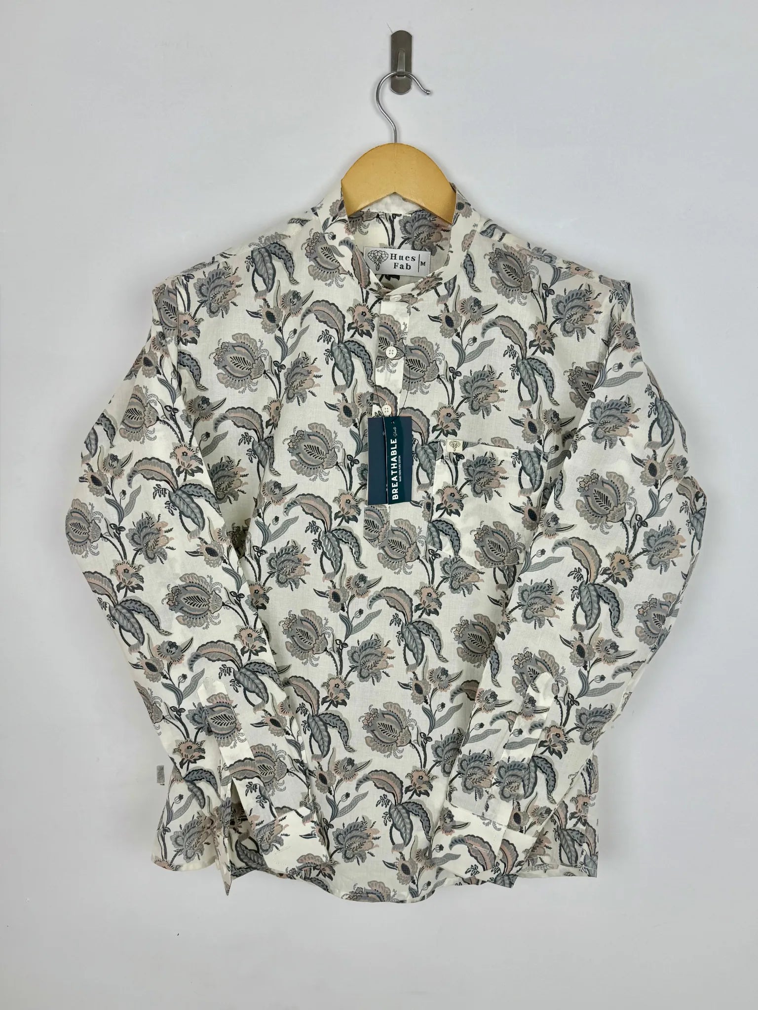 Off White Grey Floral Printed short kurta