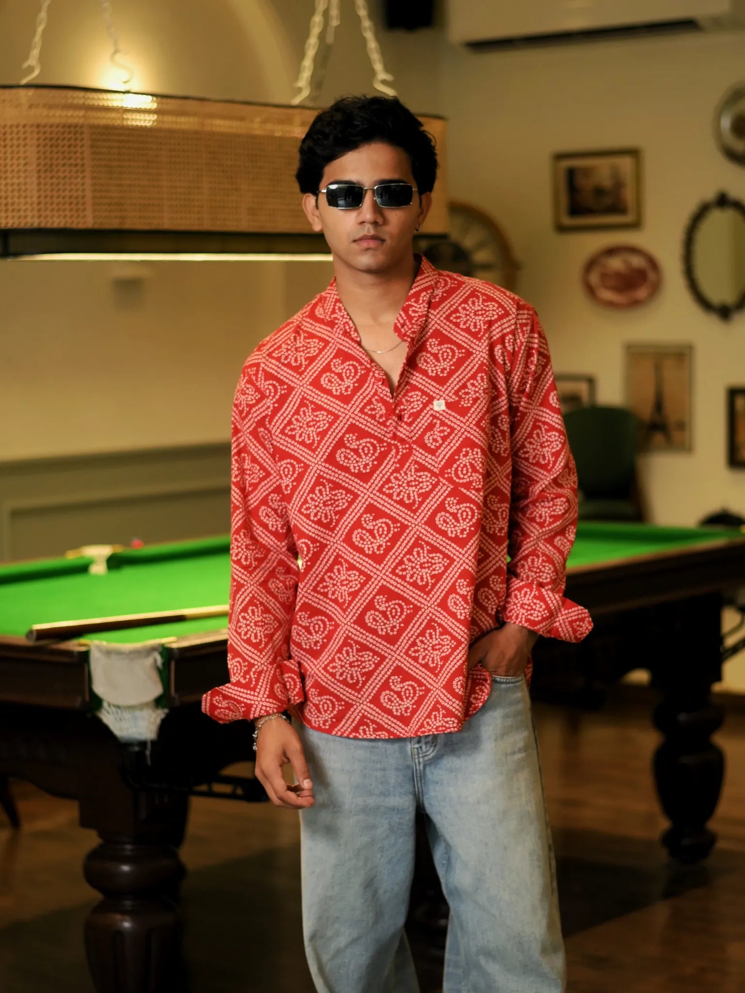 Red bandhani Printed short kurta