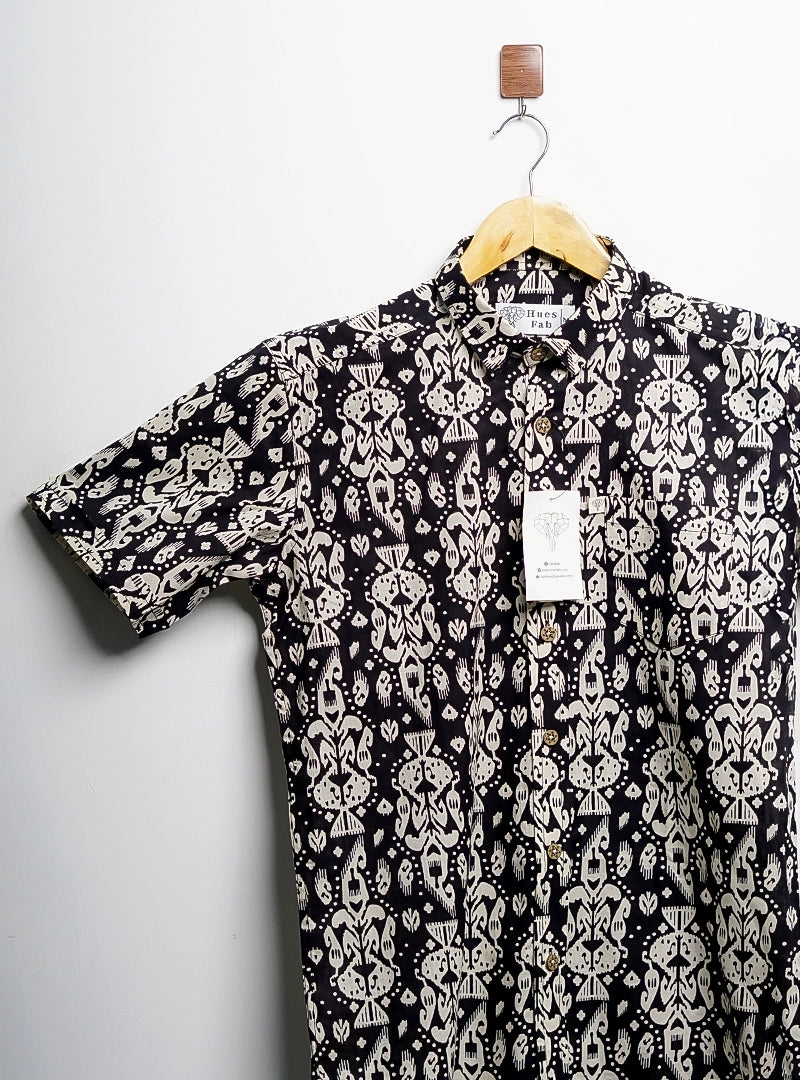 black cream block half-sleeves shirt