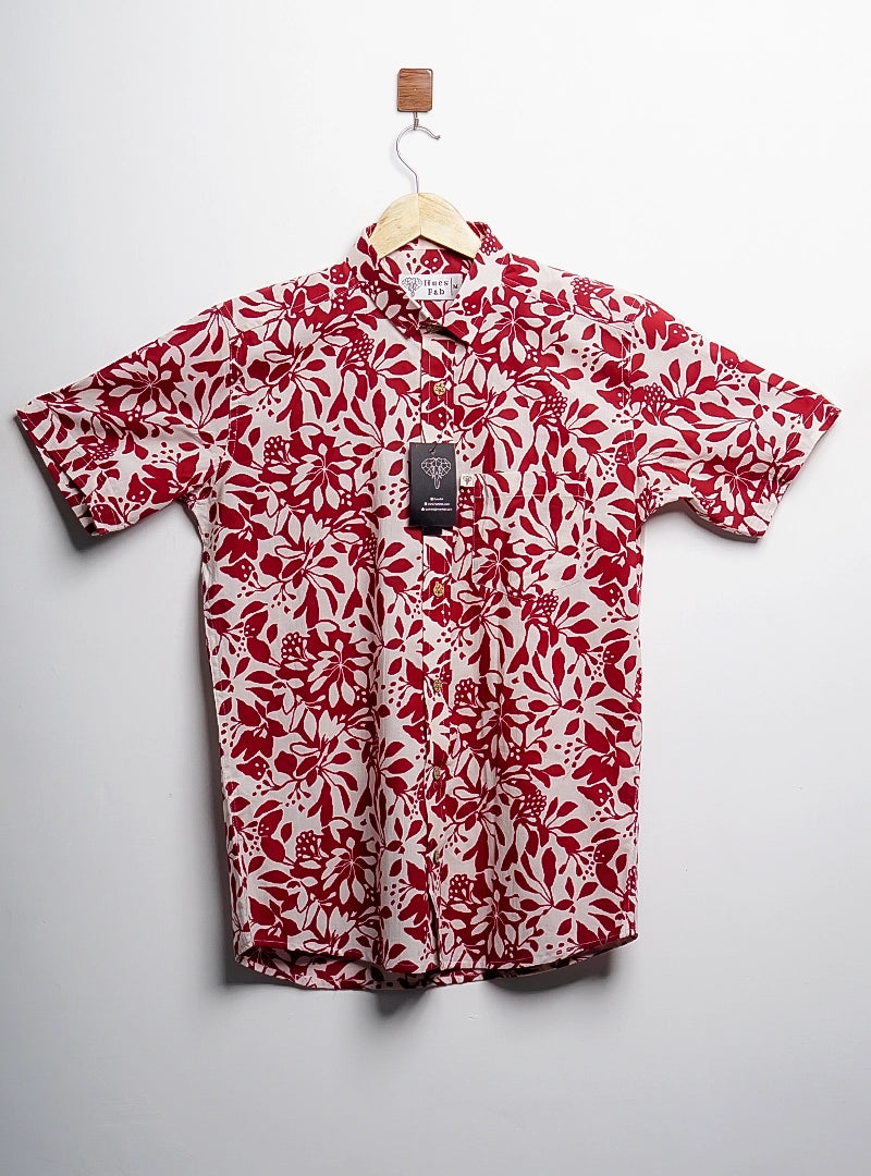 red white floral half-sleeves shirt
