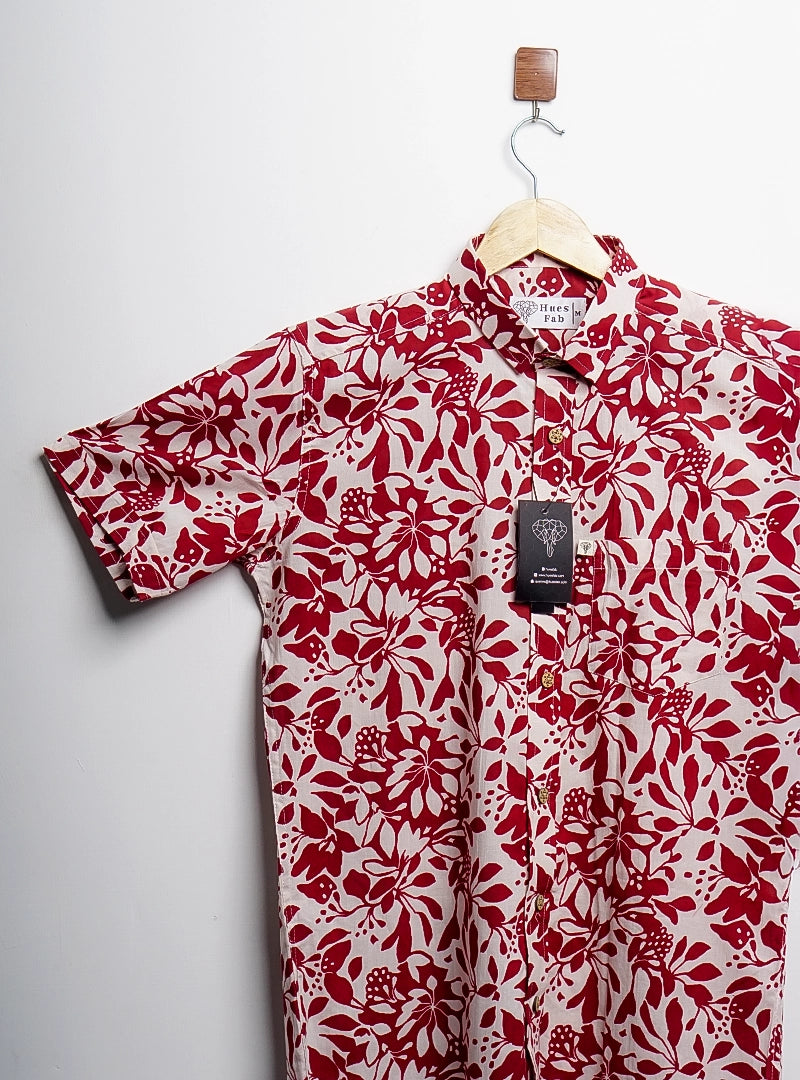 red white floral half-sleeves shirt