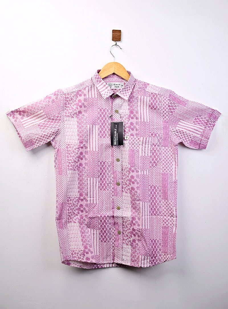 pink patchwork half sleeves shirt