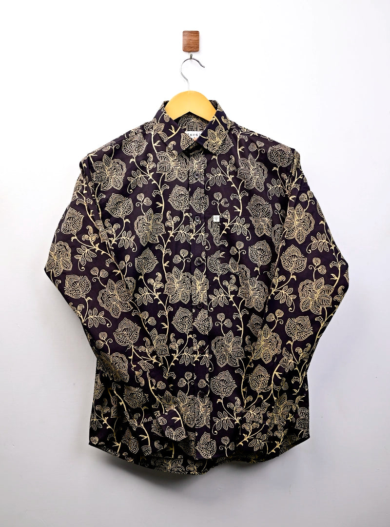 black golden flowers Full Sleeves Shirt