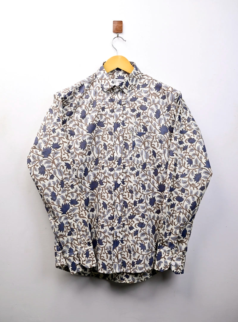off white grey floral Full Sleeves Shirt