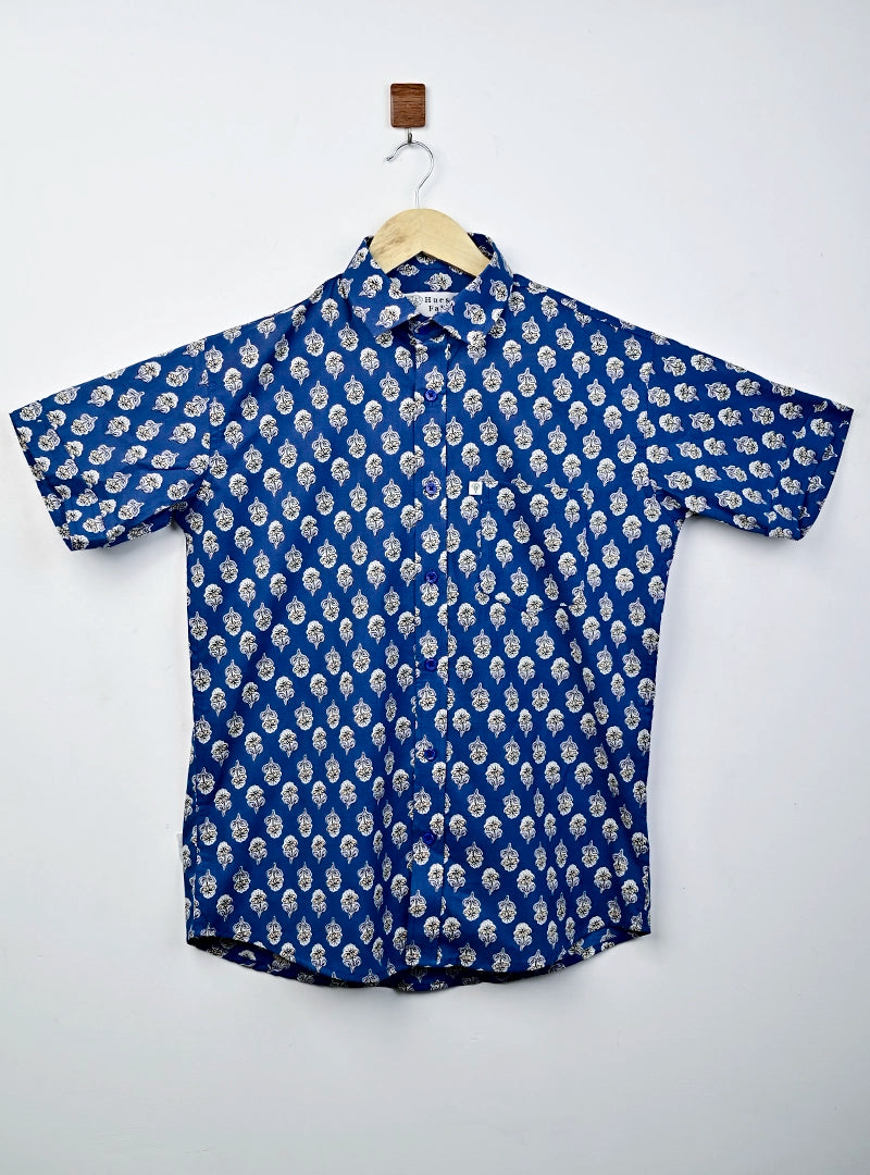 Midnight Navy Flowers half Sleeves Shirt