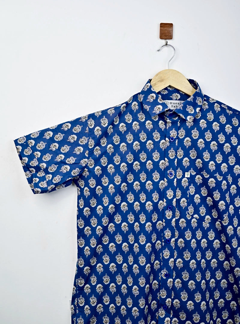 Midnight Navy Flowers half Sleeves Shirt