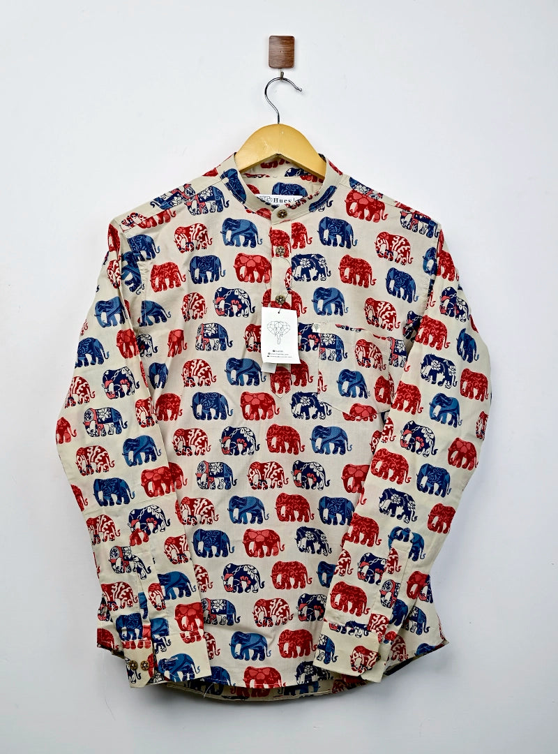 cream blue/red elephant Printed short kurta