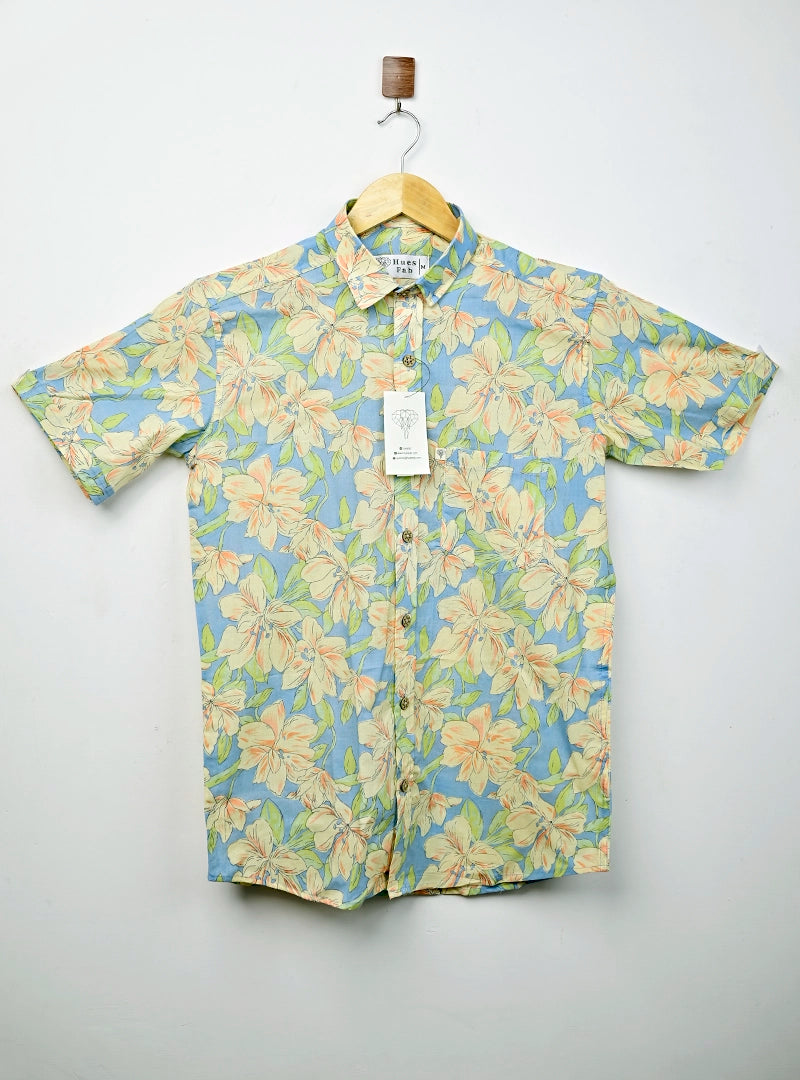 Cream Ghibli Flowers half Sleeves Shirt