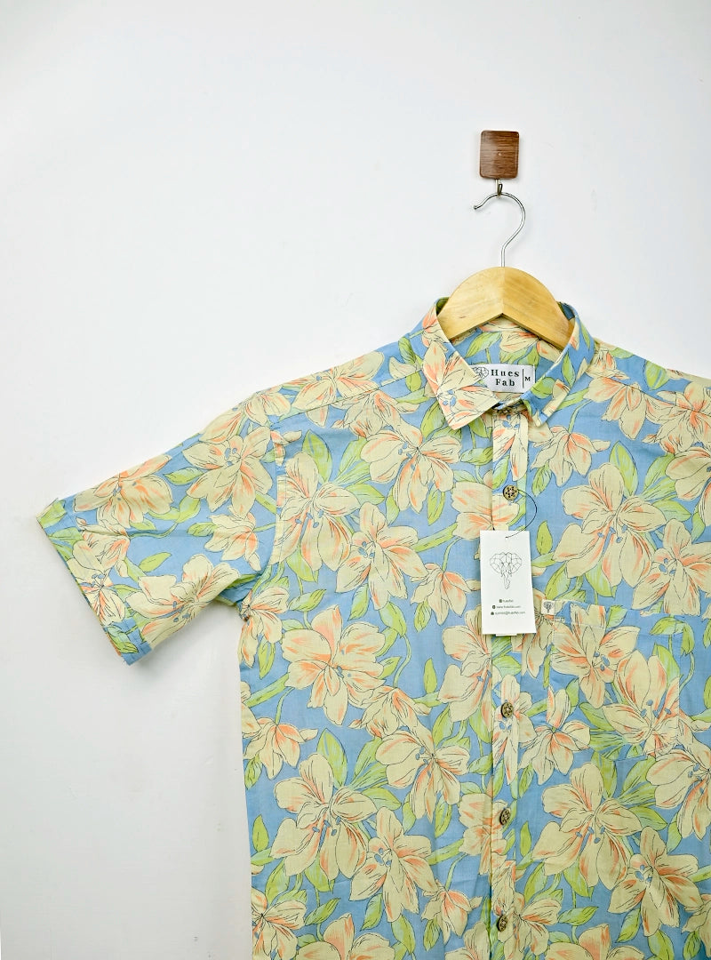 Cream Ghibli Flowers half Sleeves Shirt