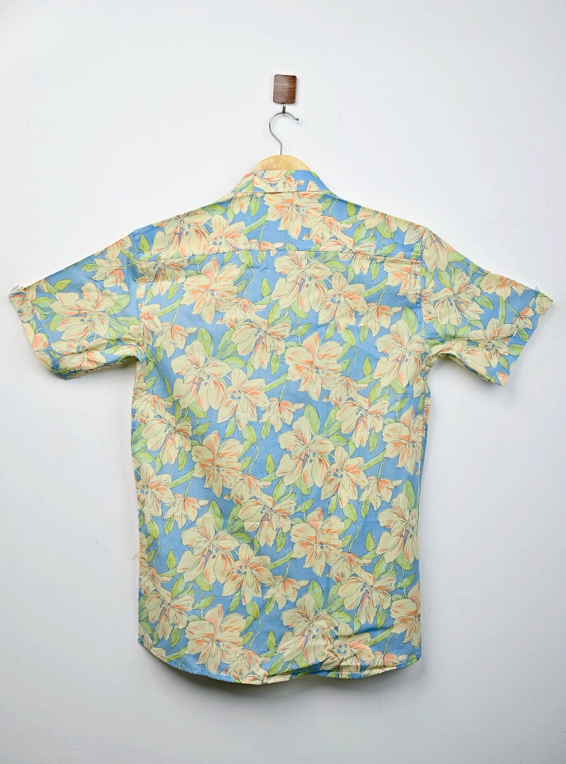 Cream Ghibli Flowers half Sleeves Shirt